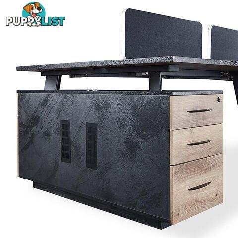 ARTO 4 people Back to Back Workstation 4 Cabinets 2.4M - Warm Oak & Black - WF-NW018 - 9334719004310