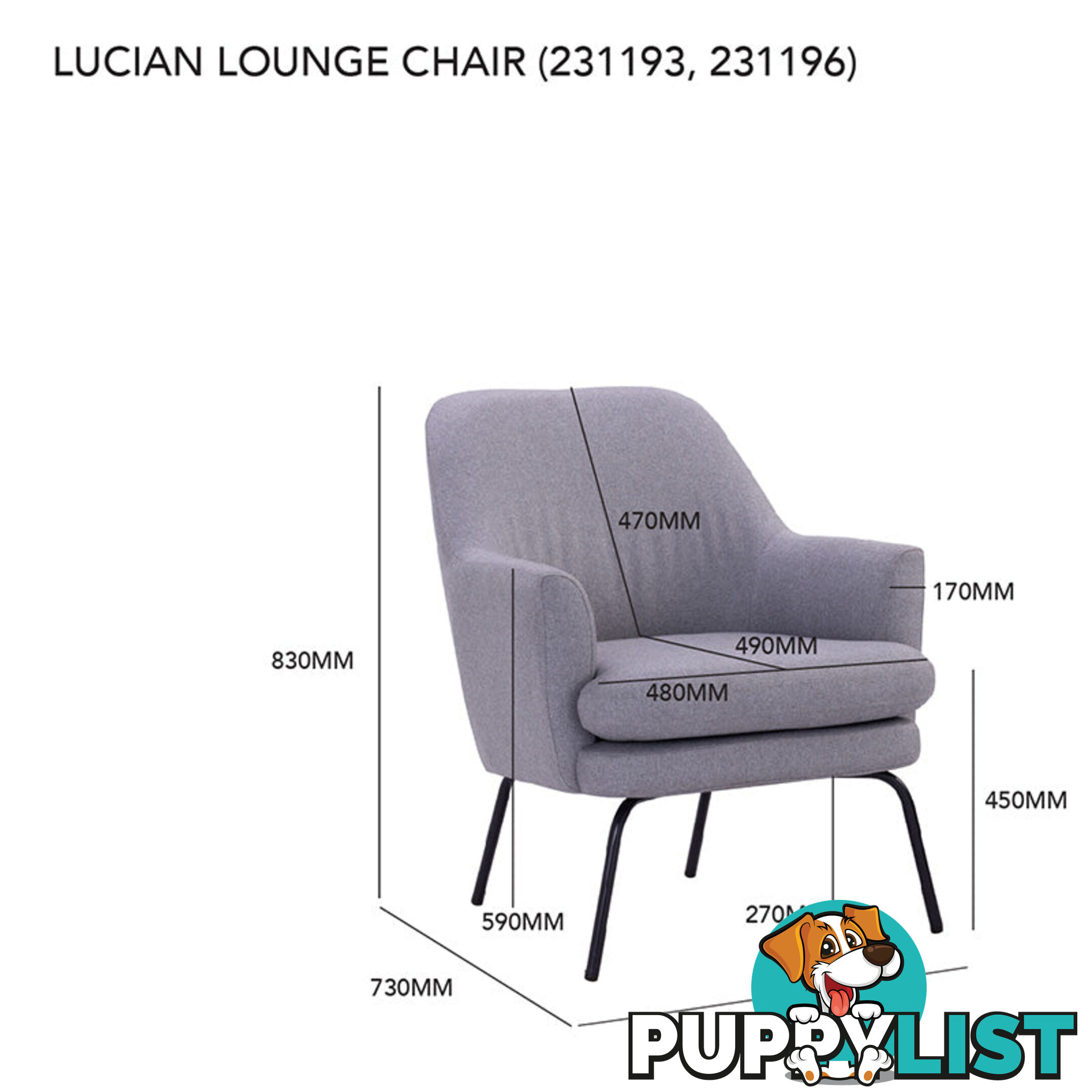 LUCIAN Lounge Chair - Pewter Grey - 231193 - 9334719000770