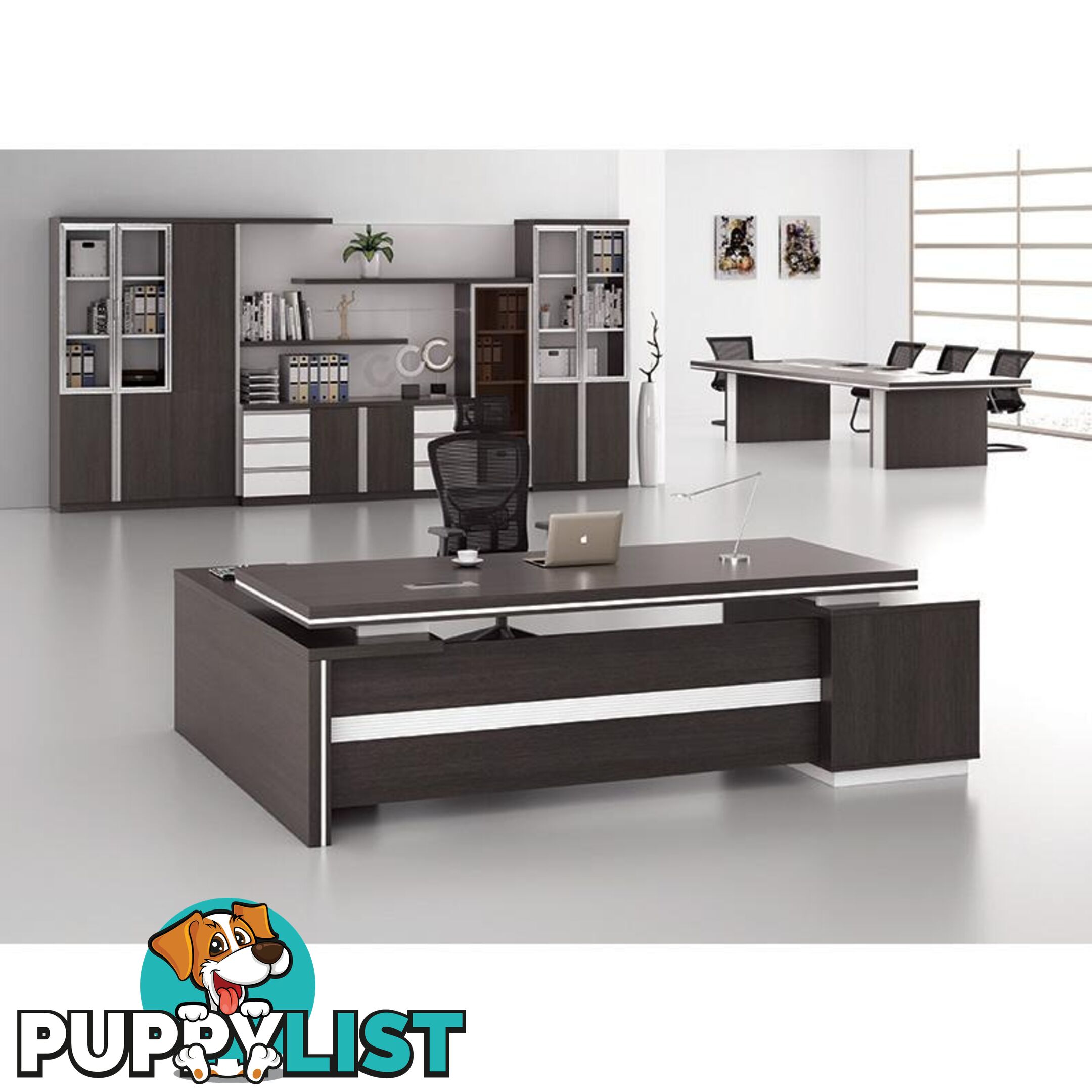 Xander Executive Office Desk with Right Return 2.49M - Black & White - MF-23MHB012 - 9334719001326