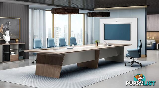 ANDERS Boardroom Table 3.2M - Australian Gold Oak & Beige - DF-TIAN-C0132 - 9334719011165