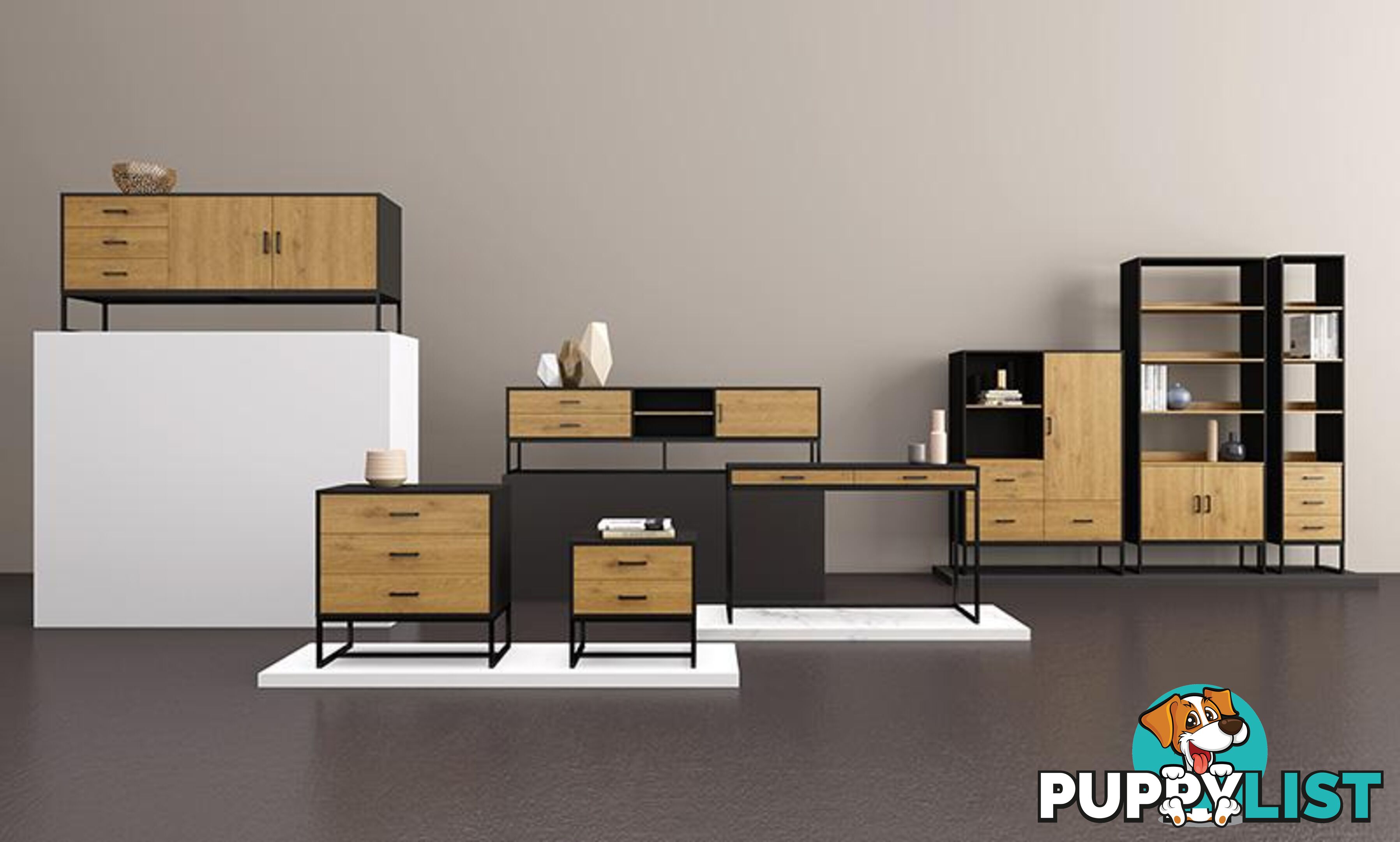 AMSTER Bookshelf Display Wall Unit 80cm - Natural & Black - AS-AMSTERBS02 - 9334719010816