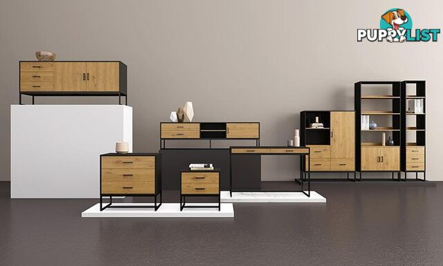 AMSTER Bookshelf Display Wall Unit 80cm - Natural & Black - AS-AMSTERBS02 - 9334719010816