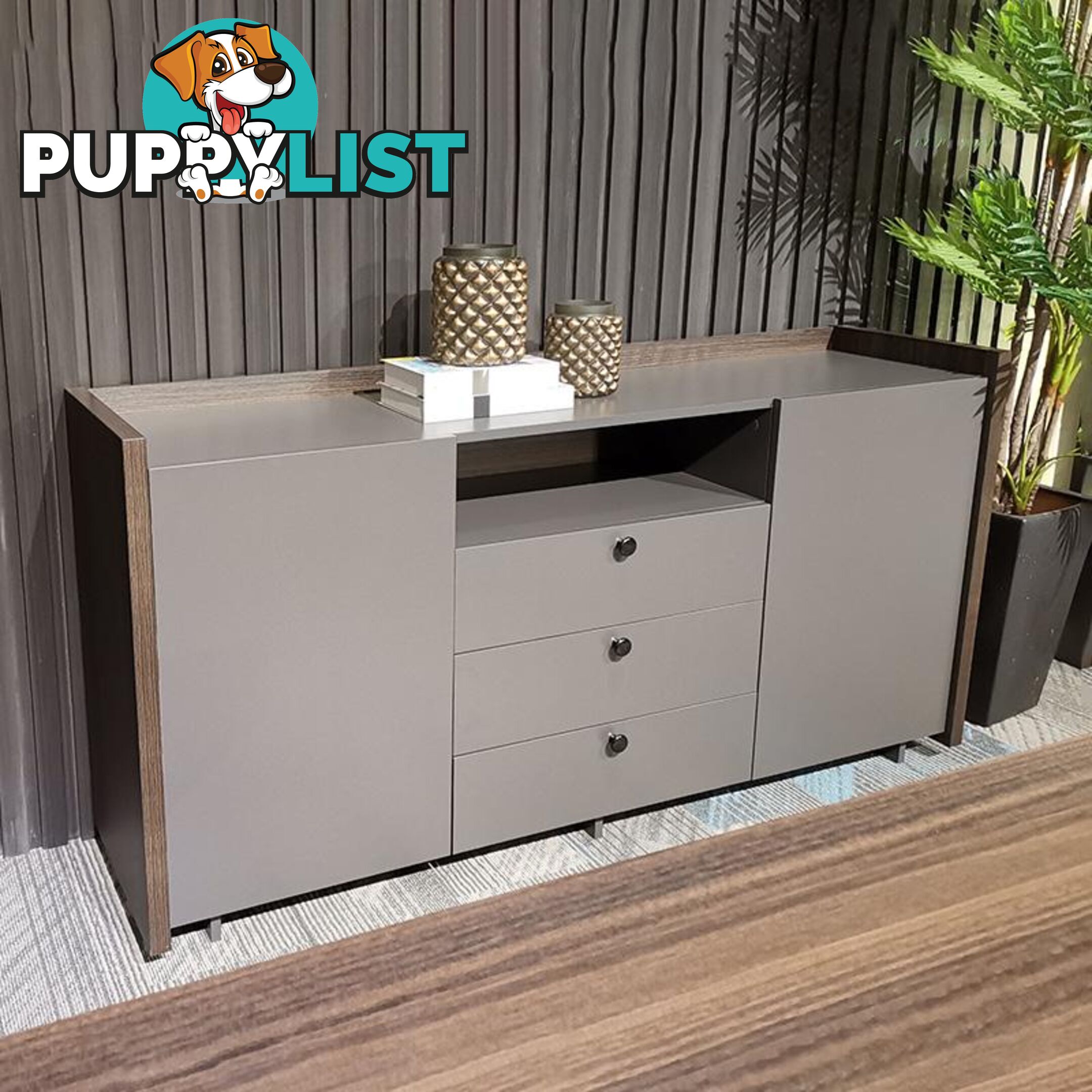 RADDIX Credenza Cabinet 160cm - Iron Grey & Brown - DF-FF-S0316 - 9334719003344