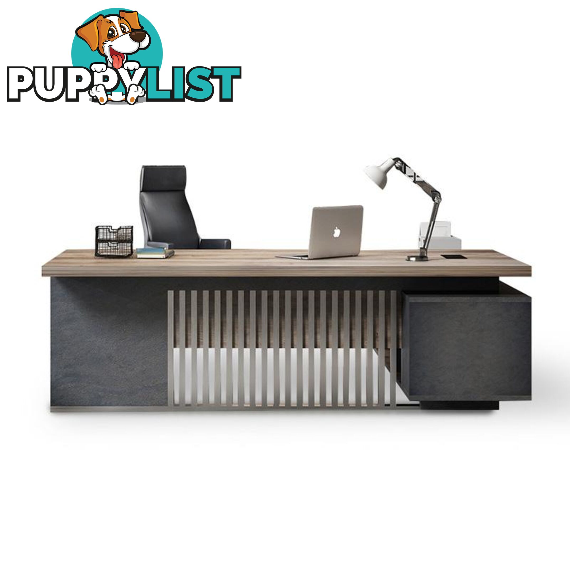 DAXTON Executive Desk with Left Return 2.4M - Warm Oak & Black - WF-N2802-L - 9334719003887