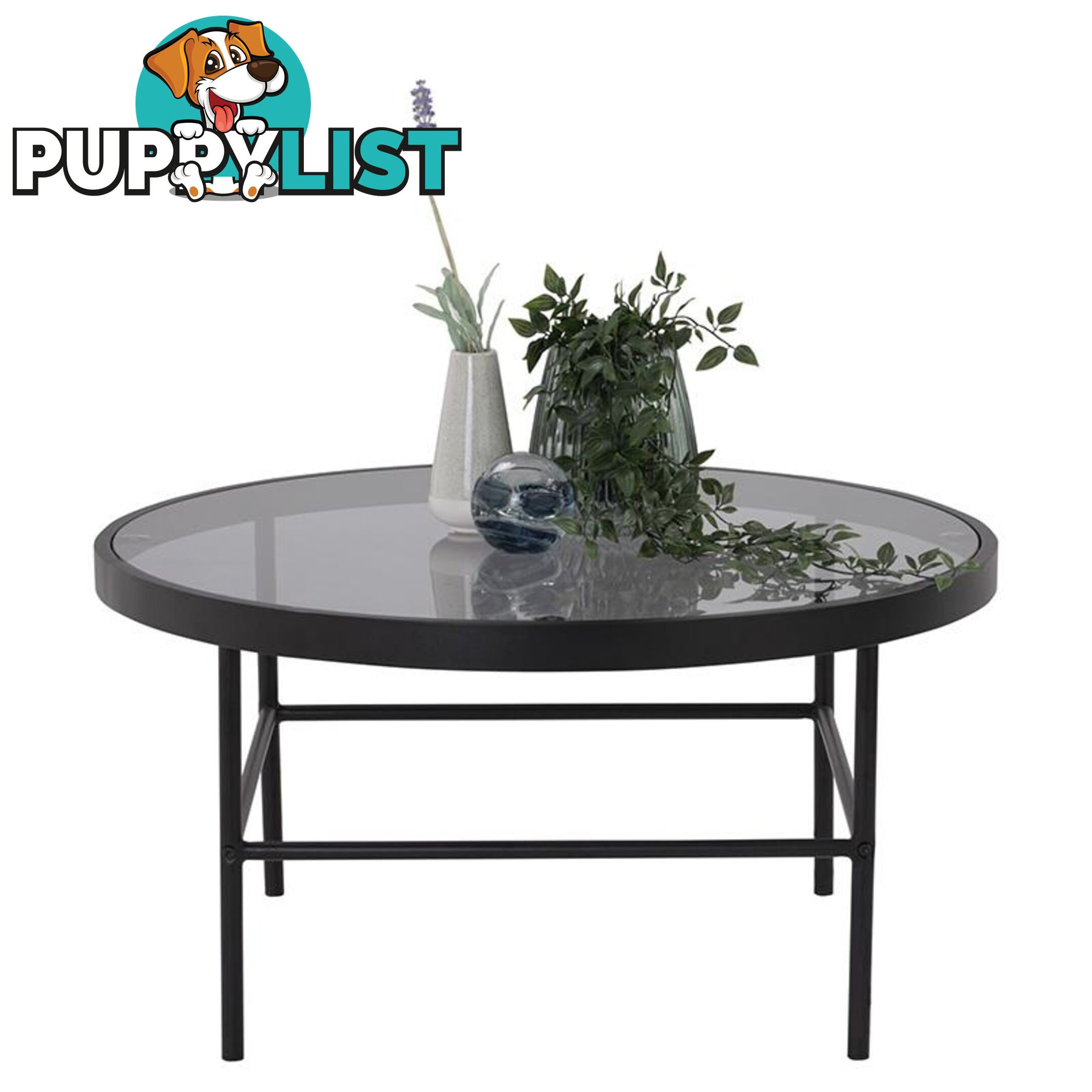 CASHEL Round Coffee Table 80cm - Smoke & Black - 132039 - 9334719000527