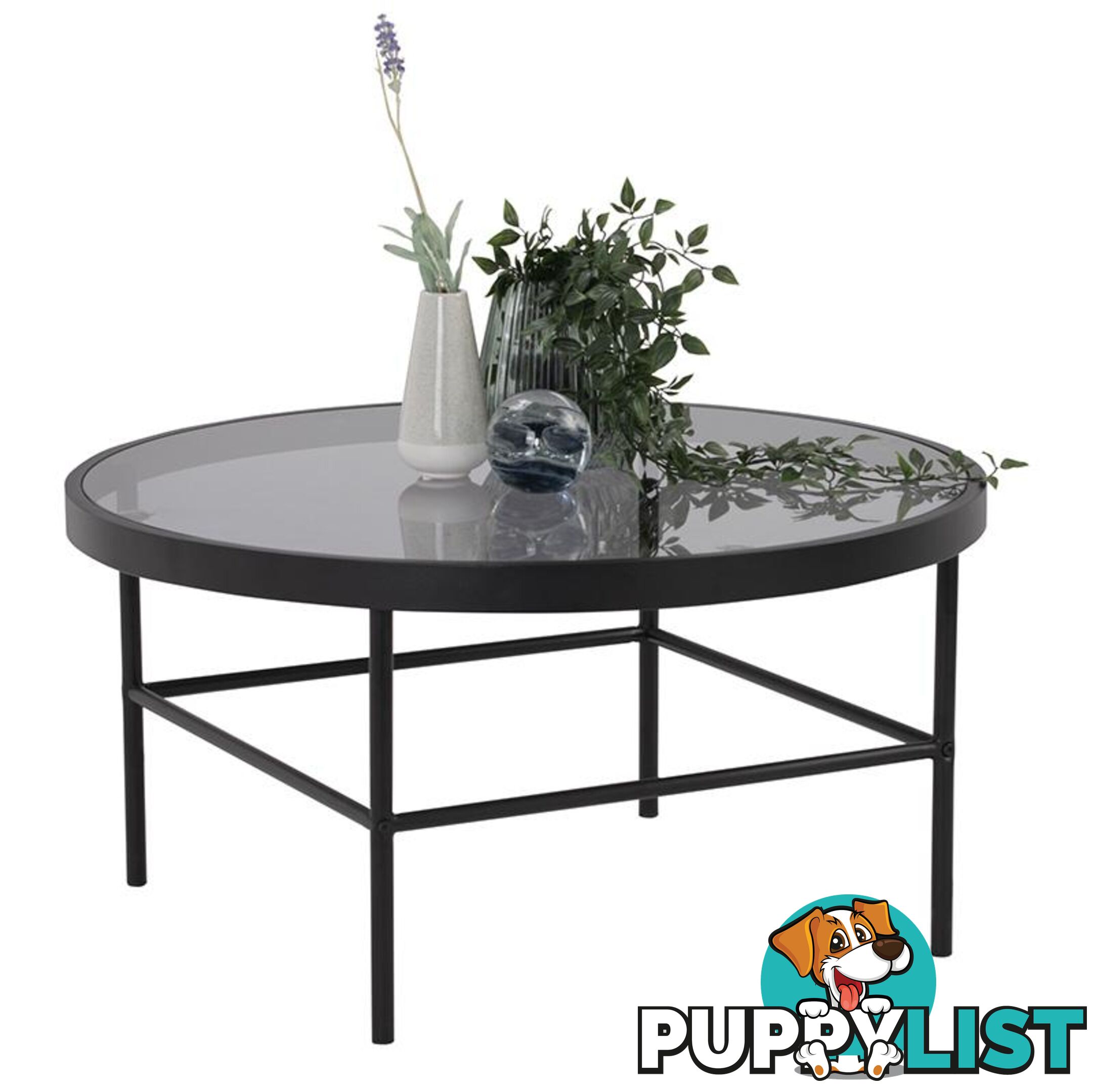 CASHEL Round Coffee Table 80cm - Smoke & Black - 132039 - 9334719000527