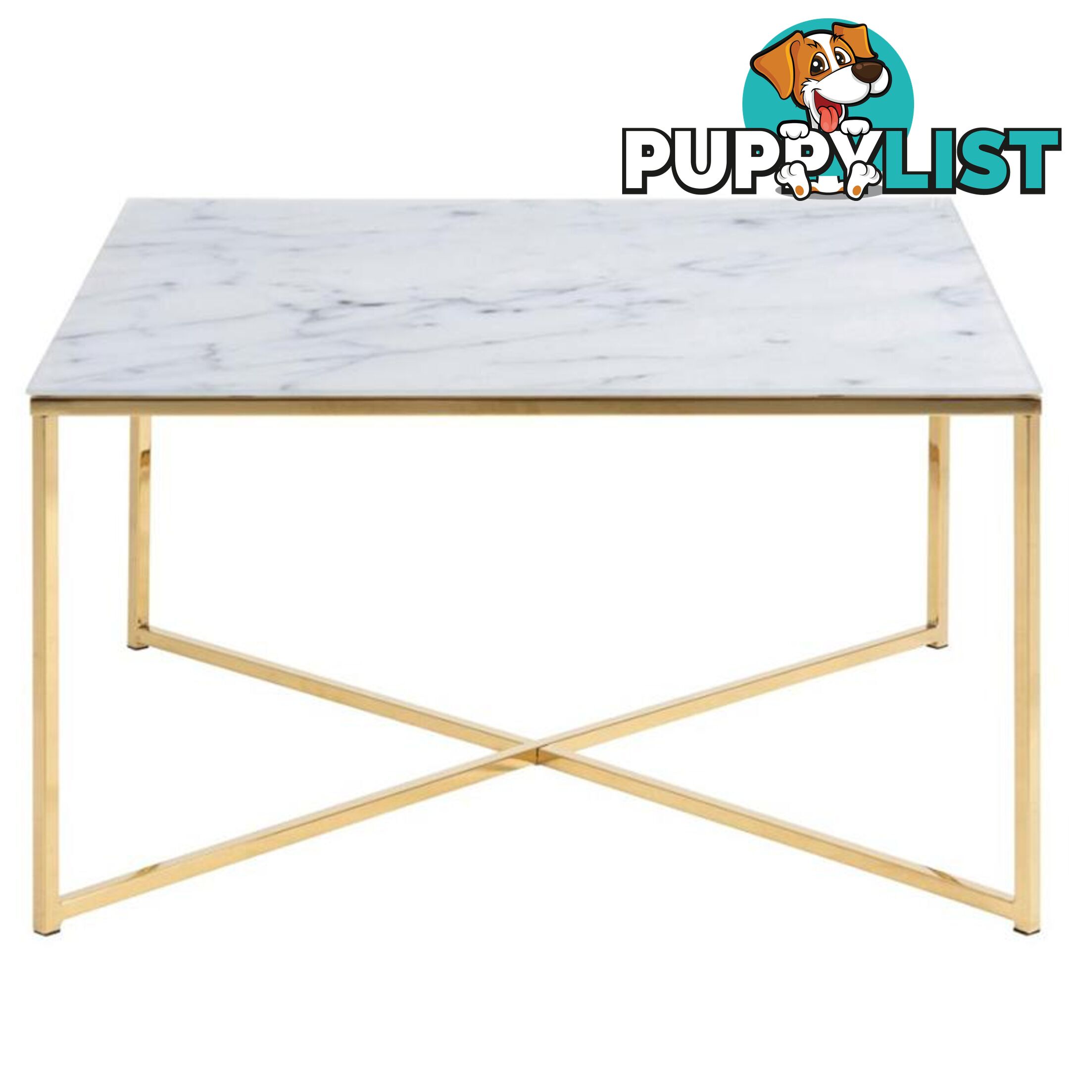 KOLINA Glass Coffee Table 80cm - White & Golden Chrome - AC-0000062030 - 5705994837193