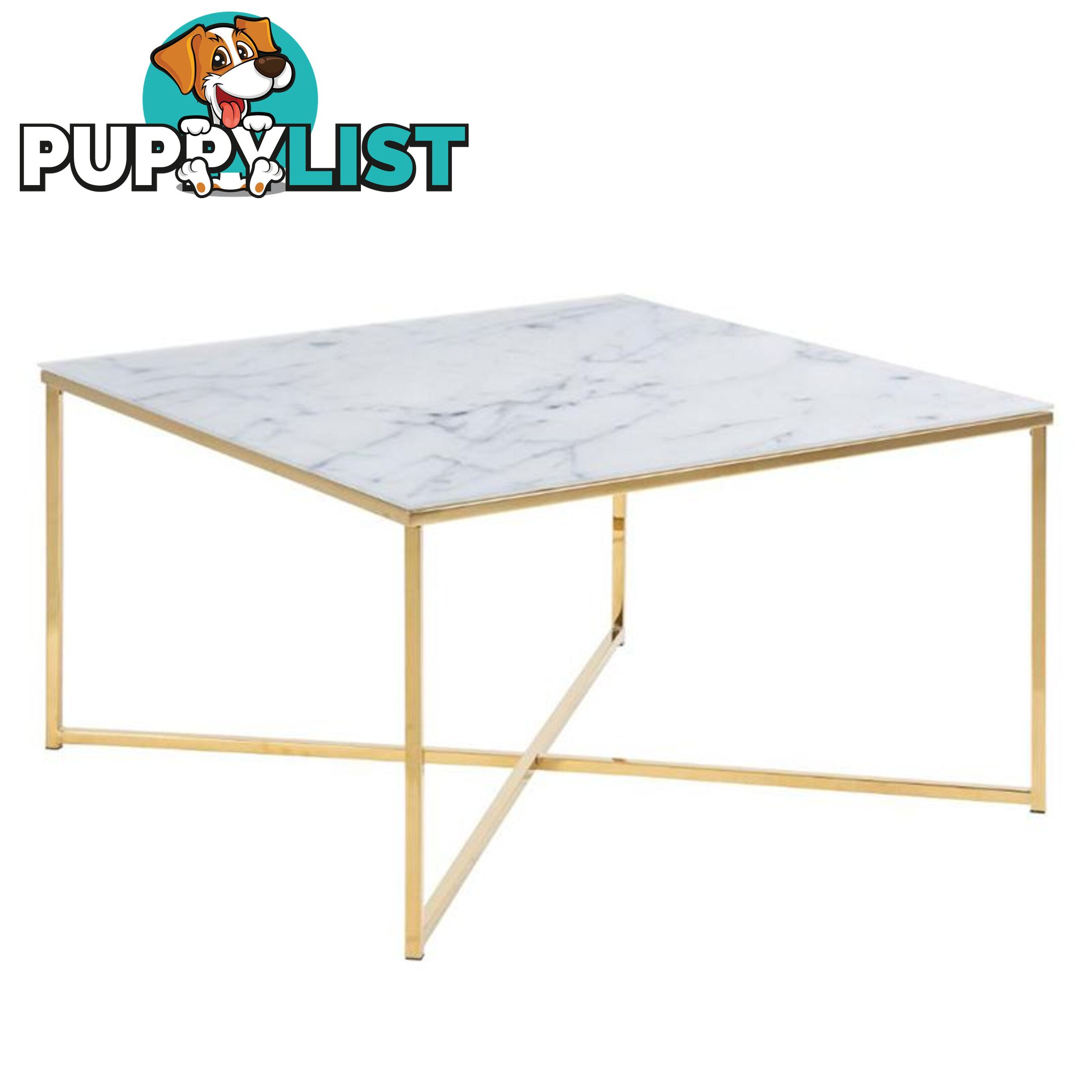 KOLINA Glass Coffee Table 80cm - White & Golden Chrome - AC-0000062030 - 5705994837193