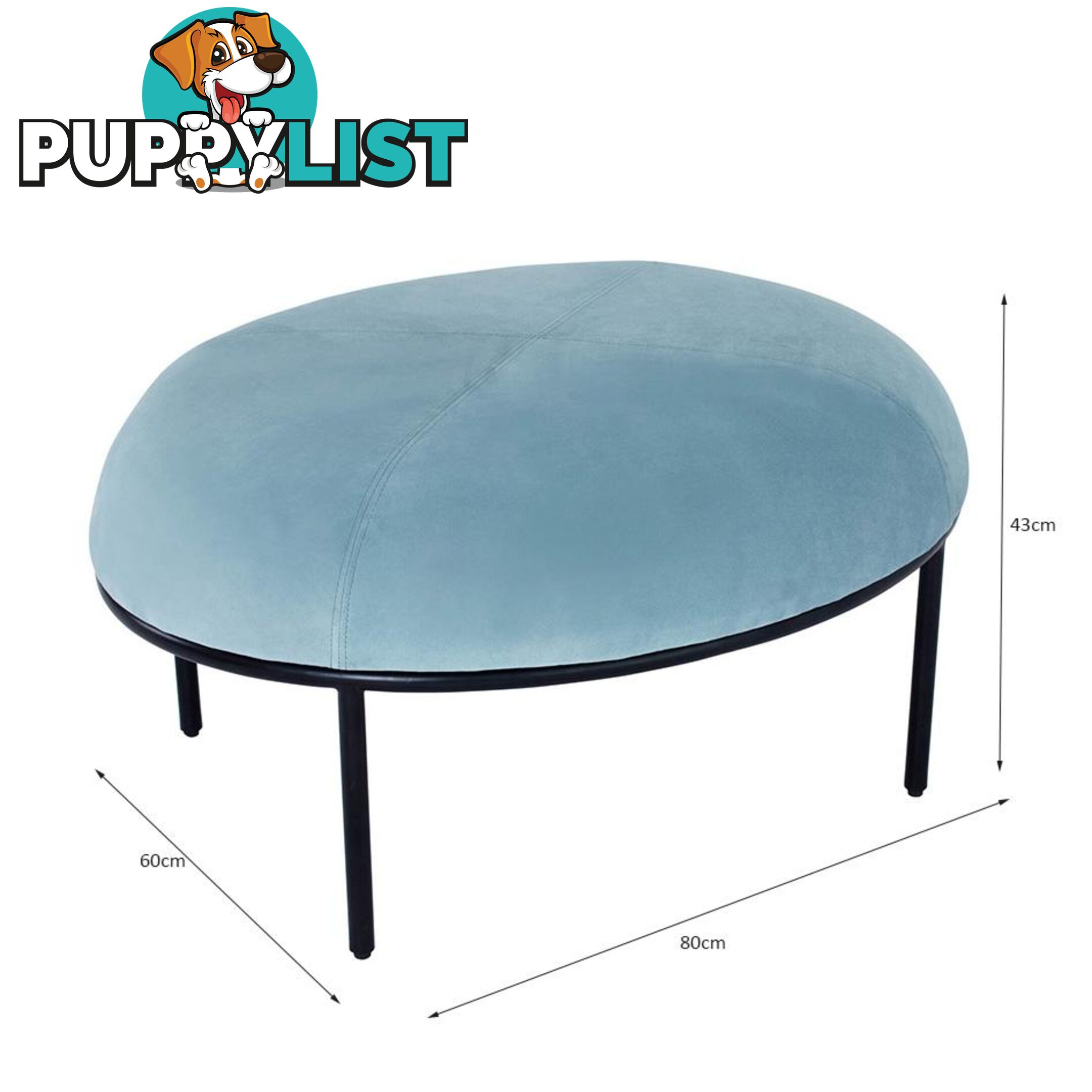 VAMOS Oval Footstool/ Ottoman 80cm - Jade & Black - 236074 - 9334719007212