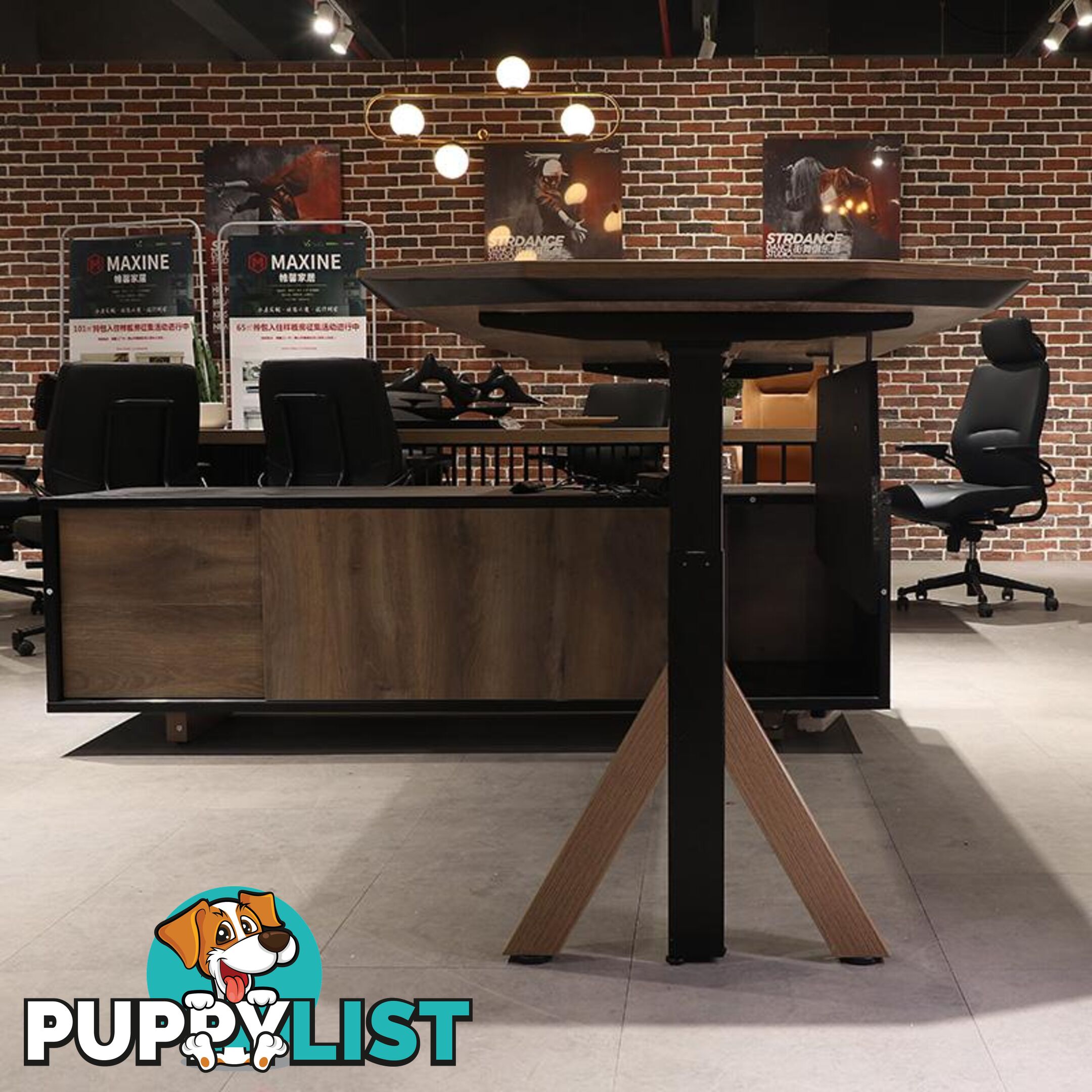 EASTON 2.0 - Sit Stand Electric Lift Executive Desk with Left Return 2.2m - Warm Oak & Black - WF-N2805-L-SU - 9334719010250