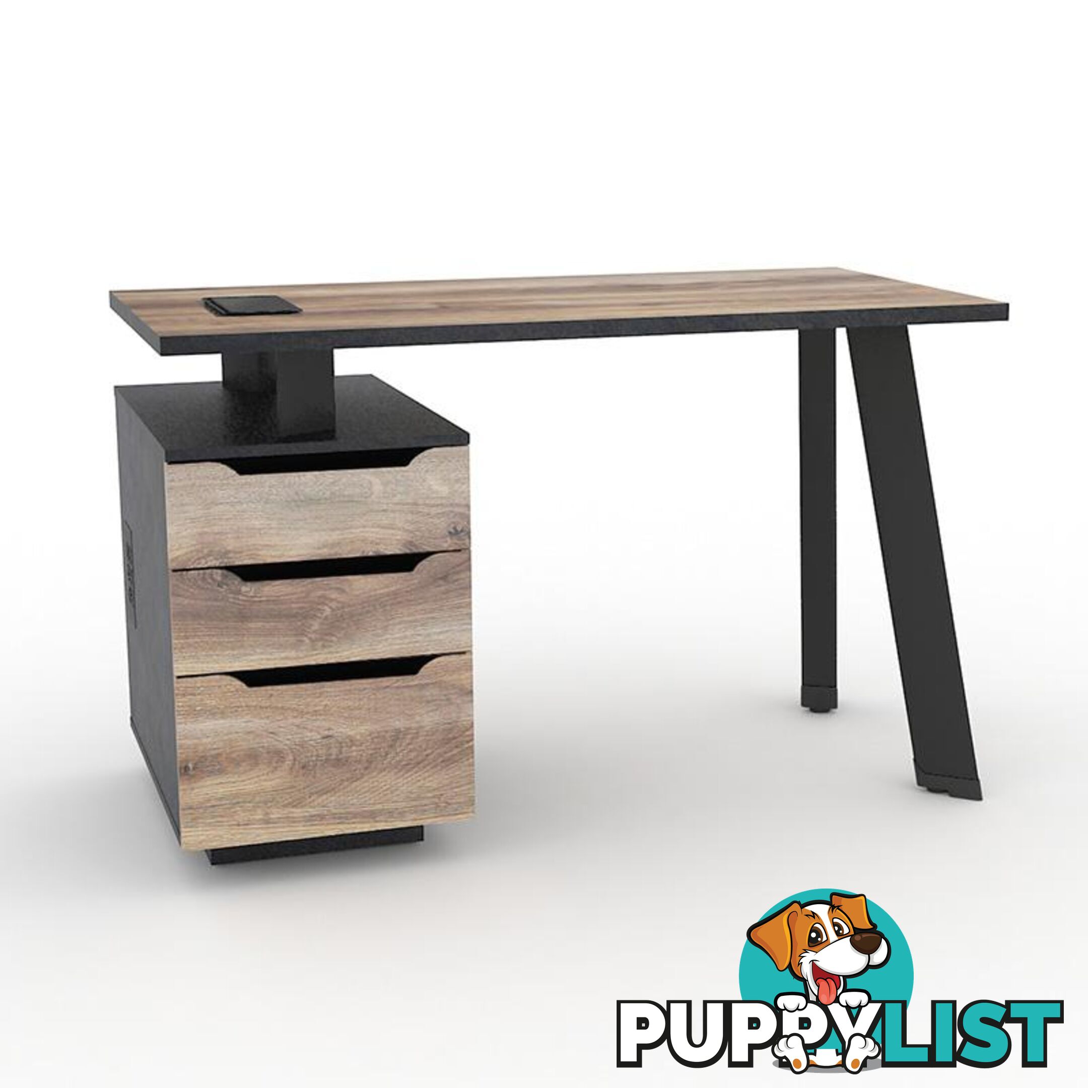 ARTO Single Workstation Desk with Left Cabinet 1.2M - Warm Oak & Black - WF-NW007-L - 9334719004259