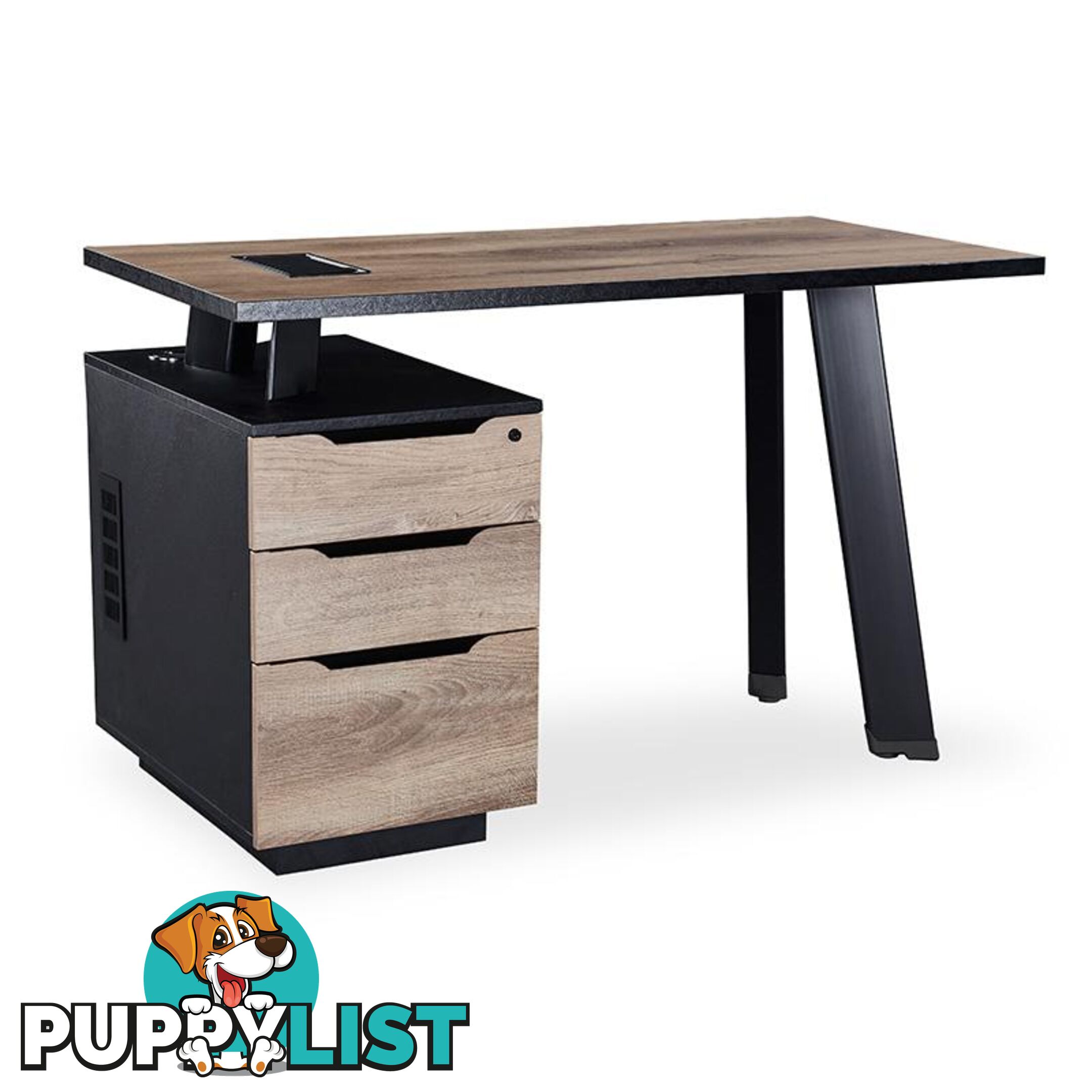 ARTO Single Workstation Desk with Left Cabinet 1.2M - Warm Oak & Black - WF-NW007-L - 9334719004259