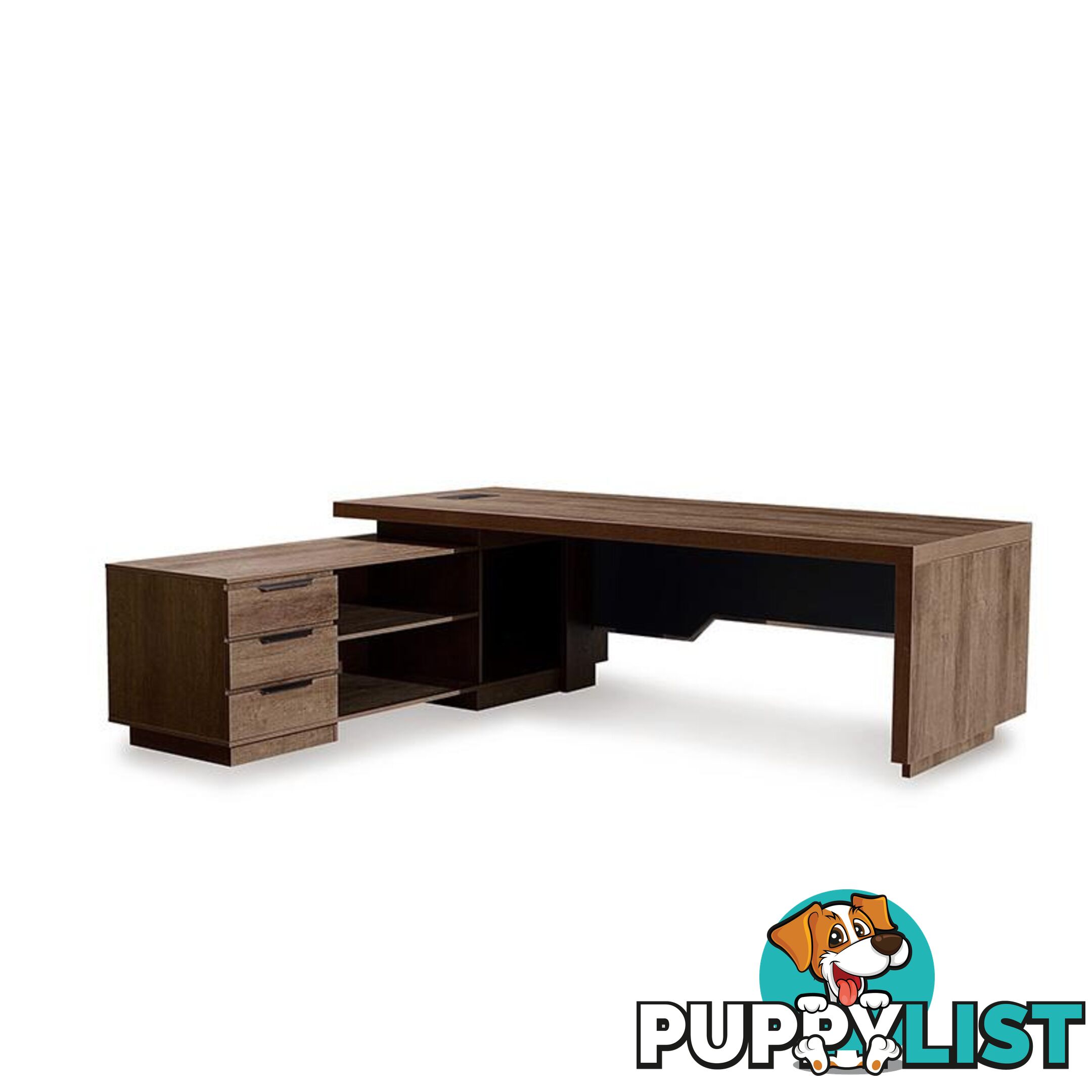 LARKIN Executive Desk with Left Return 2.4M - Warm Oak & Black - WF-M2503-L - 9334719011431