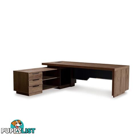 LARKIN Executive Desk with Left Return 2.4M - Warm Oak & Black - WF-M2503-L - 9334719011431