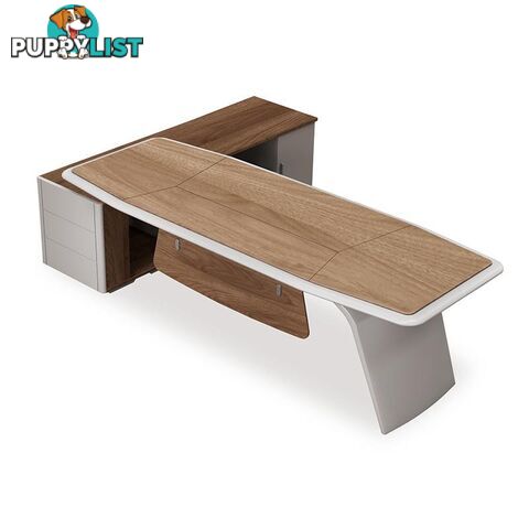 HUGO Executive Office Desk + Right Return - 240cm - Walnut + Ivory - MF-44MHR008 - 9334719011363