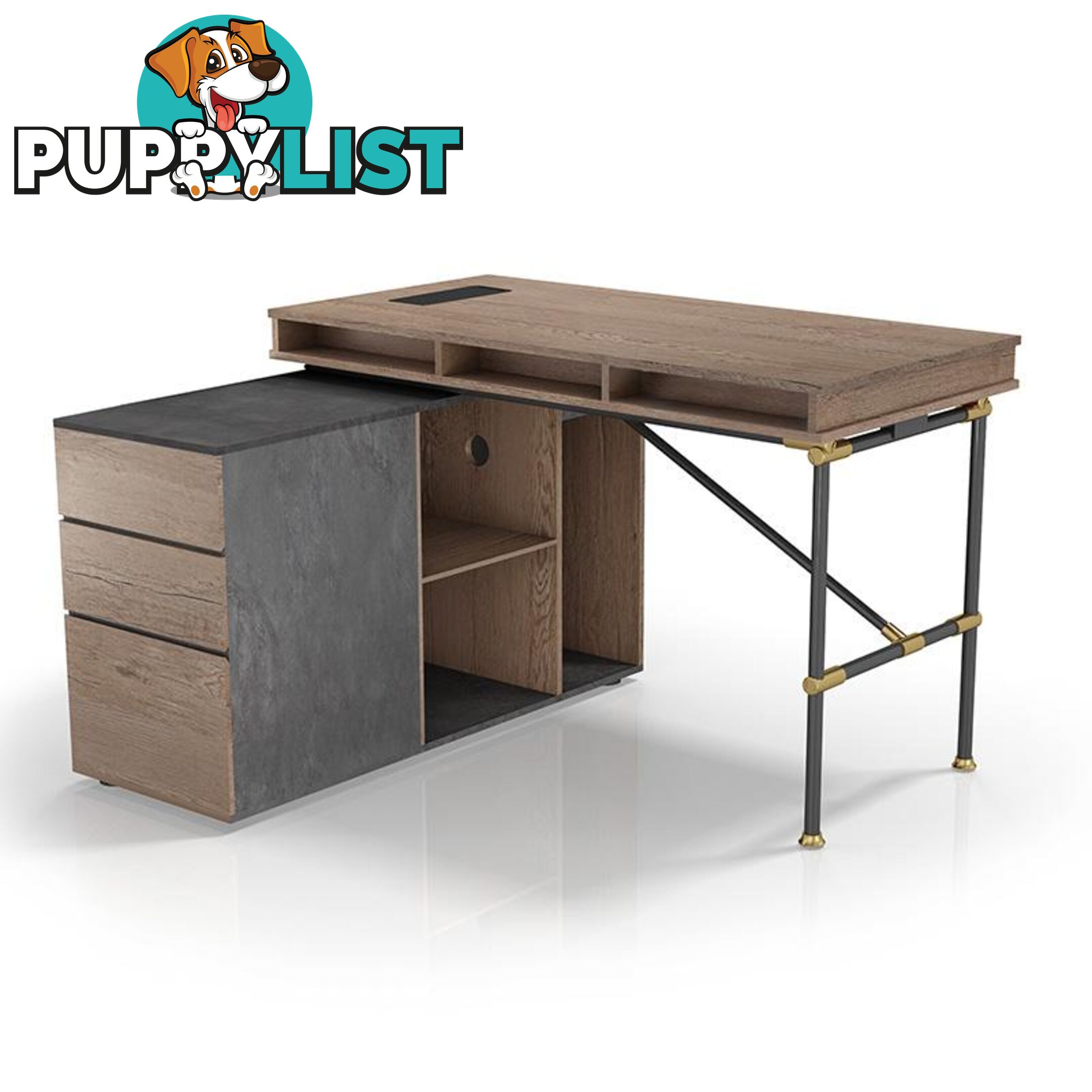 PARKER Executive Office Desk with Left Cabinet 1.4M - Tobacco - WF-PW002B-L - 9334719004396