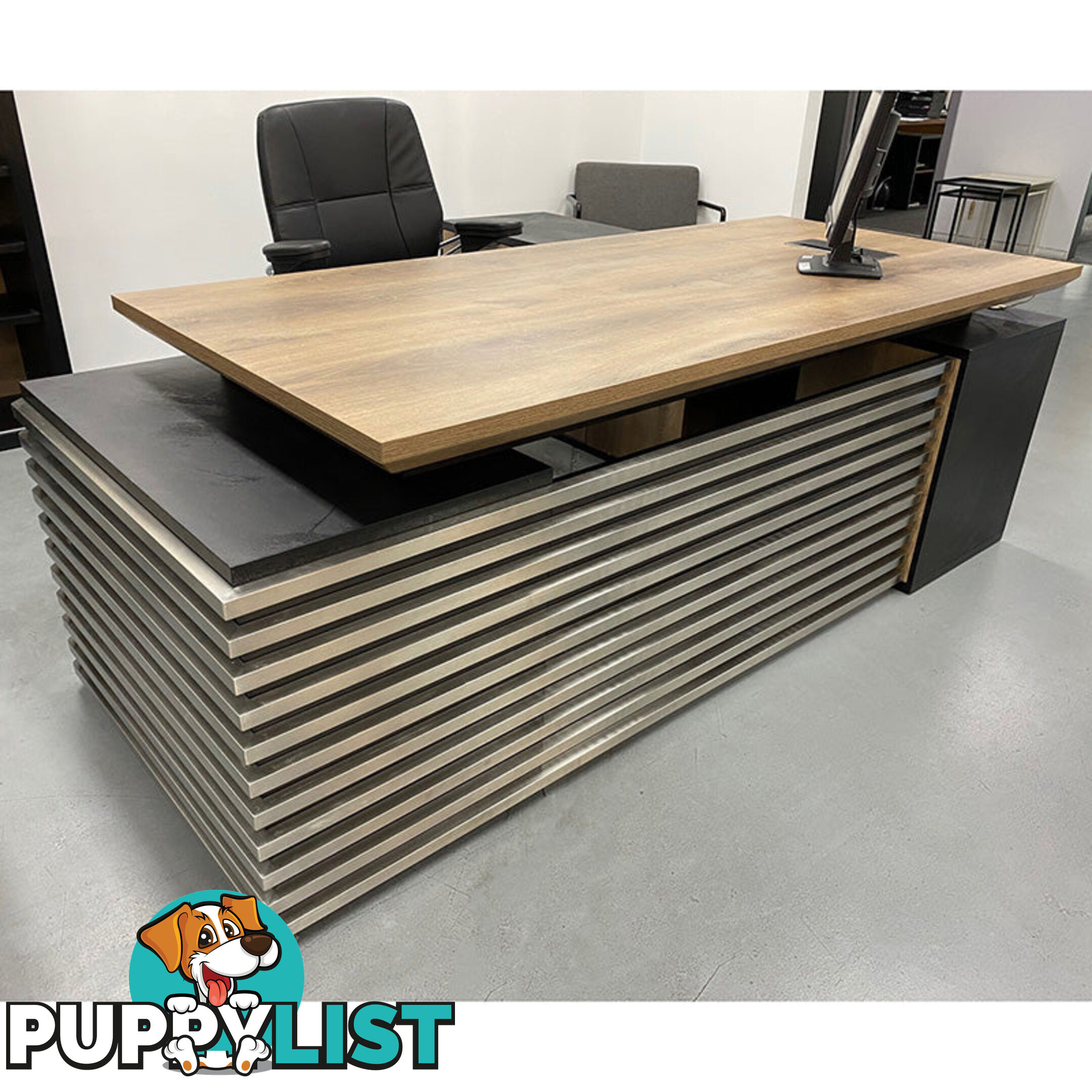 PHOENIX Executive Desk with Left Return 2.2M - Warm Oak & Black - WF-N2201-LEFT - 9334719011592