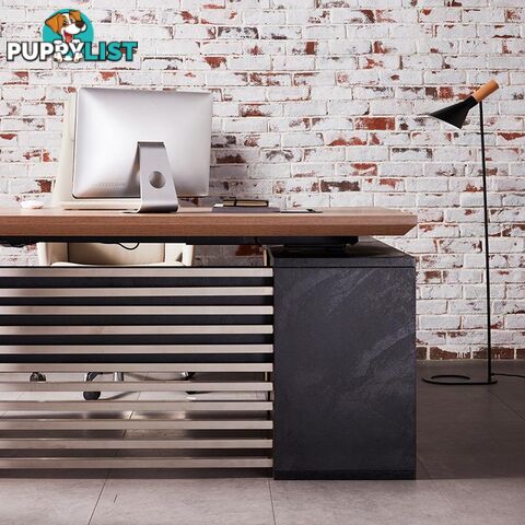 PHOENIX Executive Desk with Left Return 2.2M - Warm Oak & Black - WF-N2201-LEFT - 9334719011592