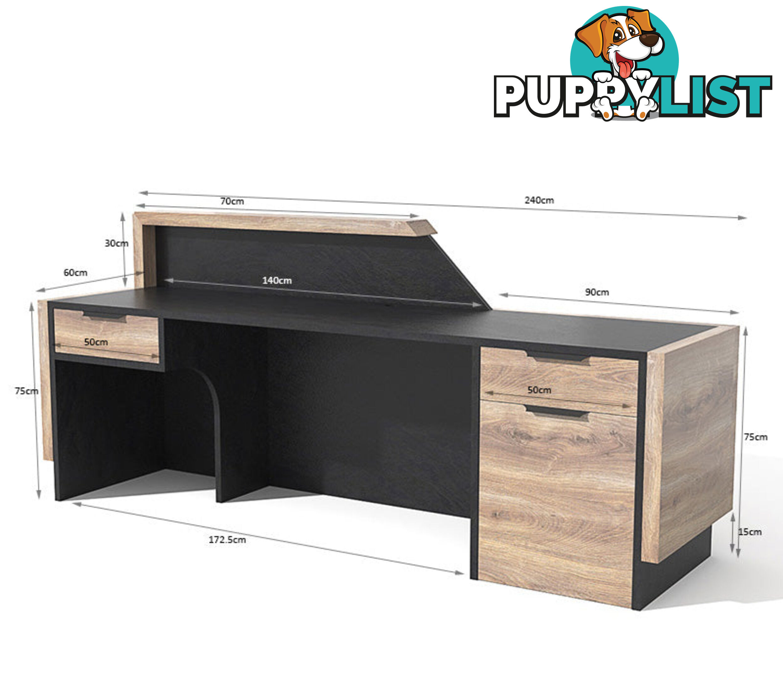 CONROY 2.4M Reception Desk Right Panel - Warm Oak & Black - WF-NT033-R - 9334719004532