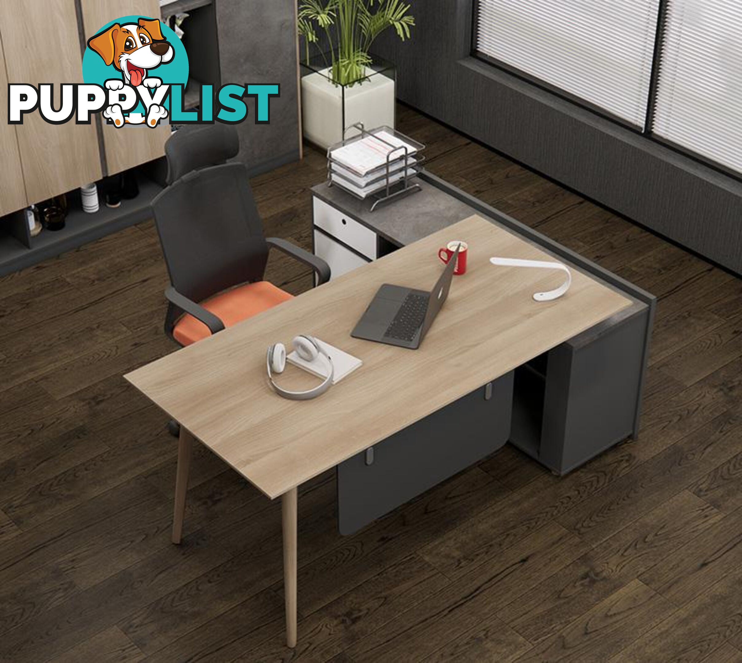 BAXTER Executive Desk Left Return 1.8M - Oak, Acacia Grey & Ivorie - MF-13NZJ003 - 9334719010465