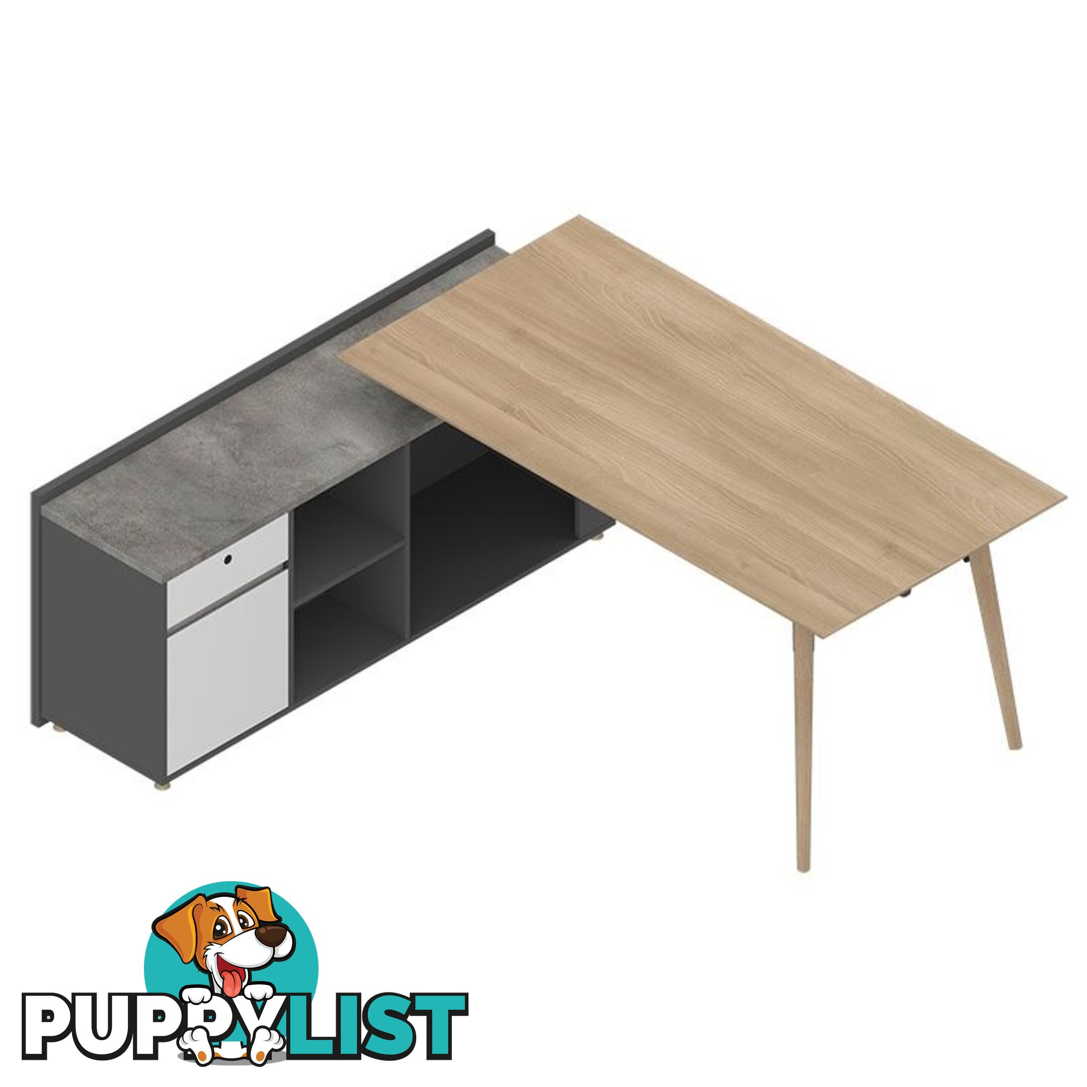 BAXTER Executive Desk Left Return 1.8M - Oak, Acacia Grey & Ivorie - MF-13NZJ003 - 9334719010465