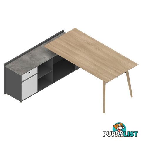 BAXTER Executive Desk Left Return 1.8M - Oak, Acacia Grey & Ivorie - MF-13NZJ003 - 9334719010465