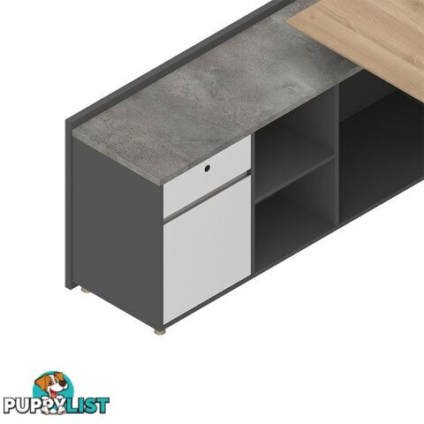 BAXTER Executive Desk Left Return 1.8M - Oak, Acacia Grey & Ivorie - MF-13NZJ003 - 9334719010465