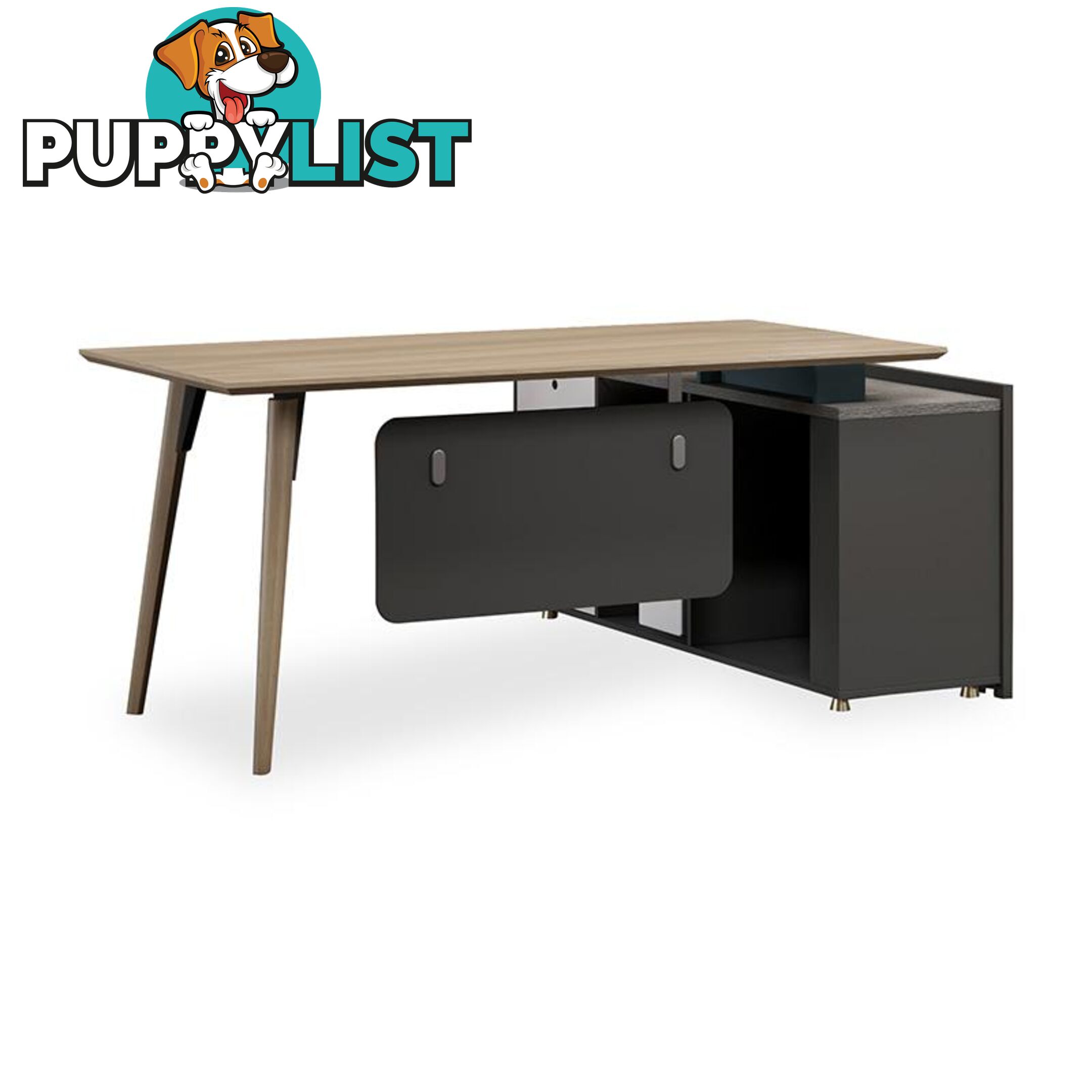 BAXTER Executive Desk Left Return 1.8M - Oak, Acacia Grey & Ivorie - MF-13NZJ003 - 9334719010465