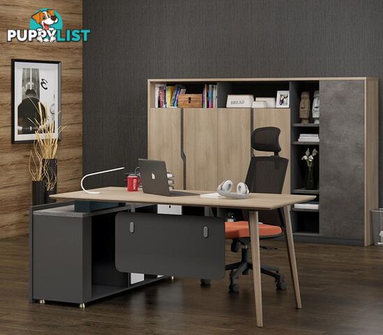 BAXTER Executive Desk Left Return 1.8M - Oak, Acacia Grey & Ivorie - MF-13NZJ003 - 9334719010465