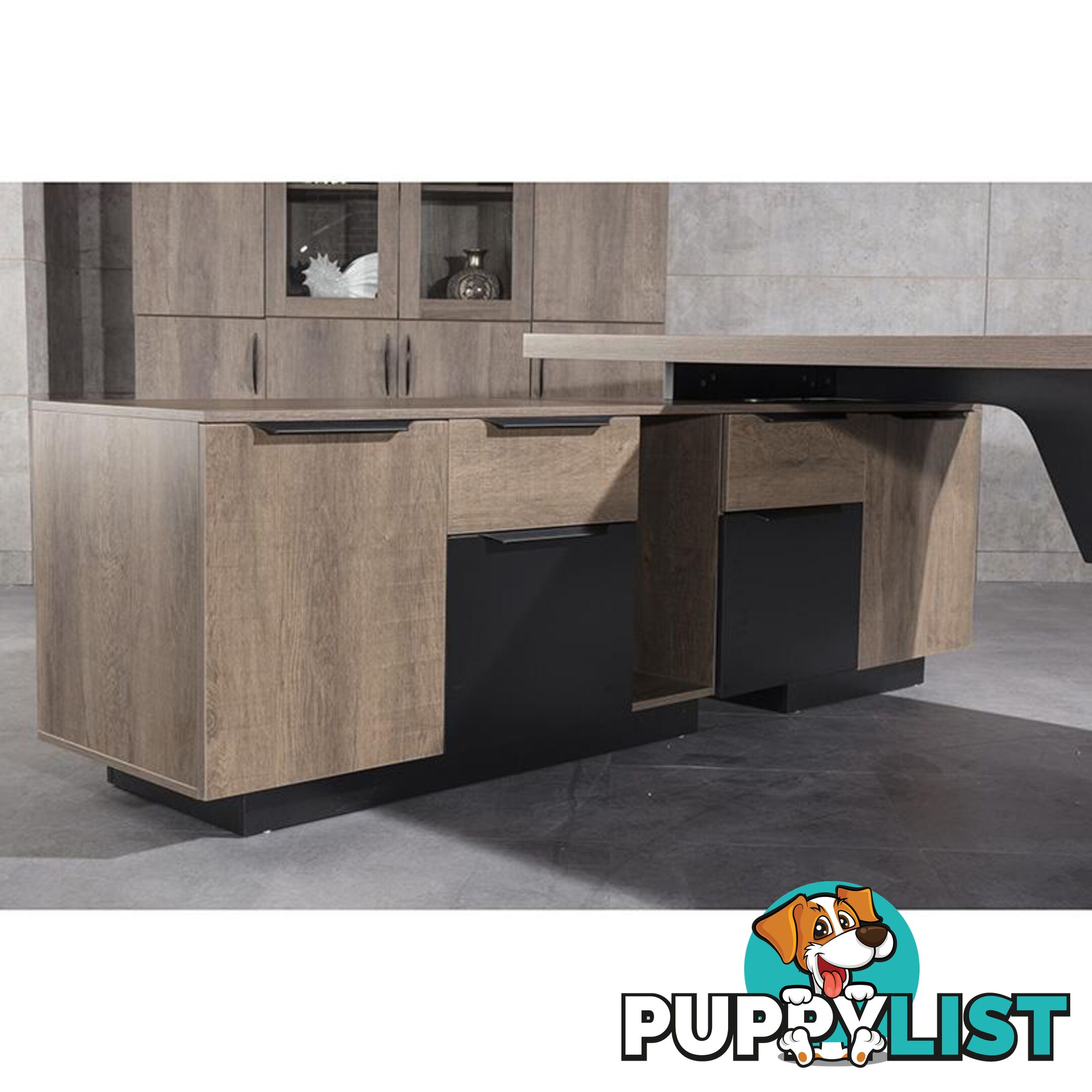 BALDER Executive Desk with Left Return 1.8-2.0M - Warm Oak & Black - WF-M2505-L - 9334719011455