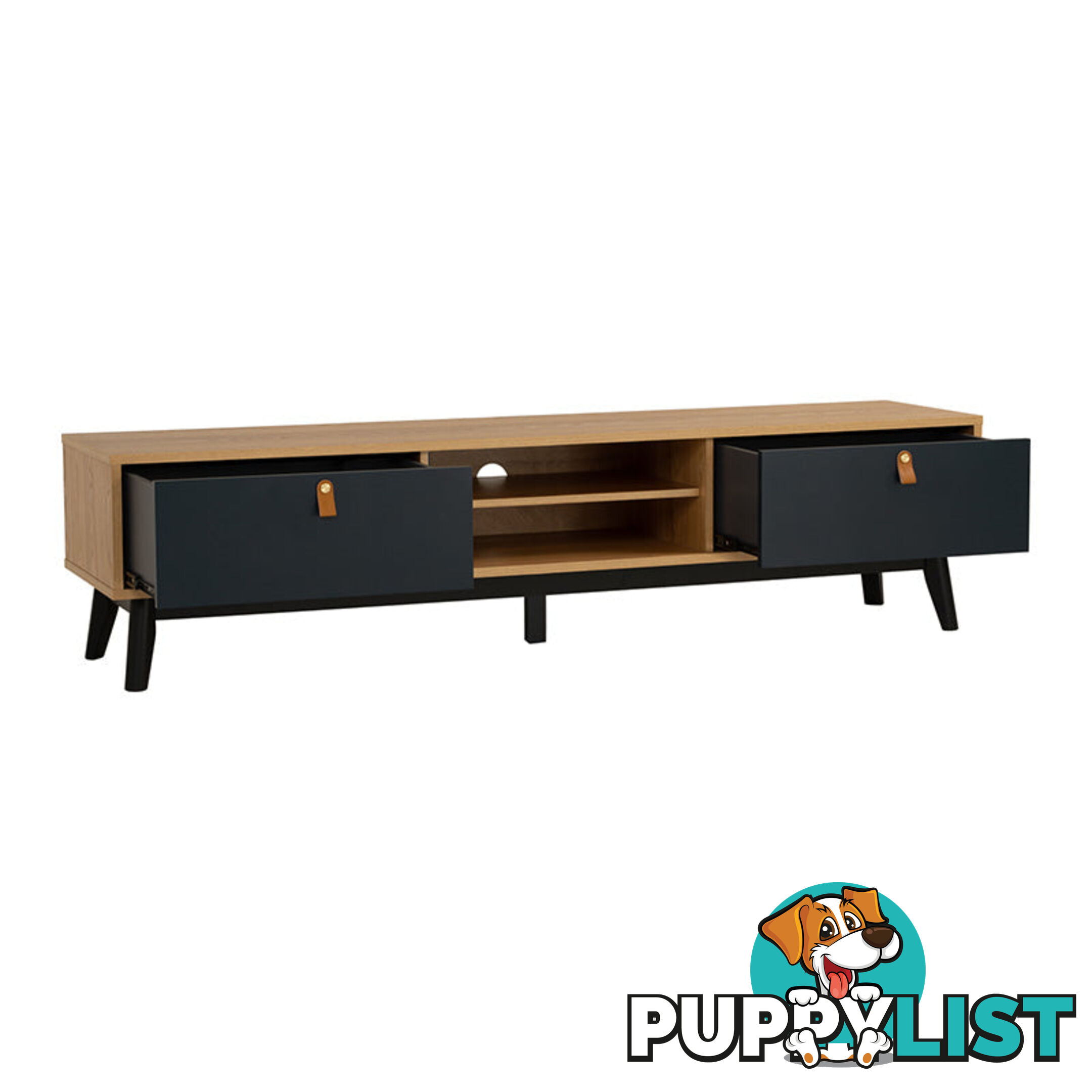 CASTOR Entertainment TV Unit 180cm - Natural, Navy Blue & Black - 336054 - 9334719012209
