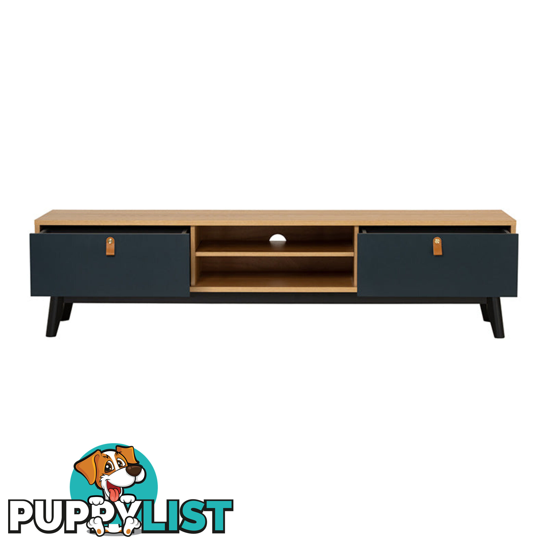CASTOR Entertainment TV Unit 180cm - Natural, Navy Blue & Black - 336054 - 9334719012209