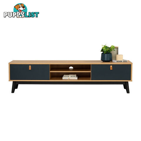 CASTOR Entertainment TV Unit 180cm - Natural, Navy Blue & Black - 336054 - 9334719012209