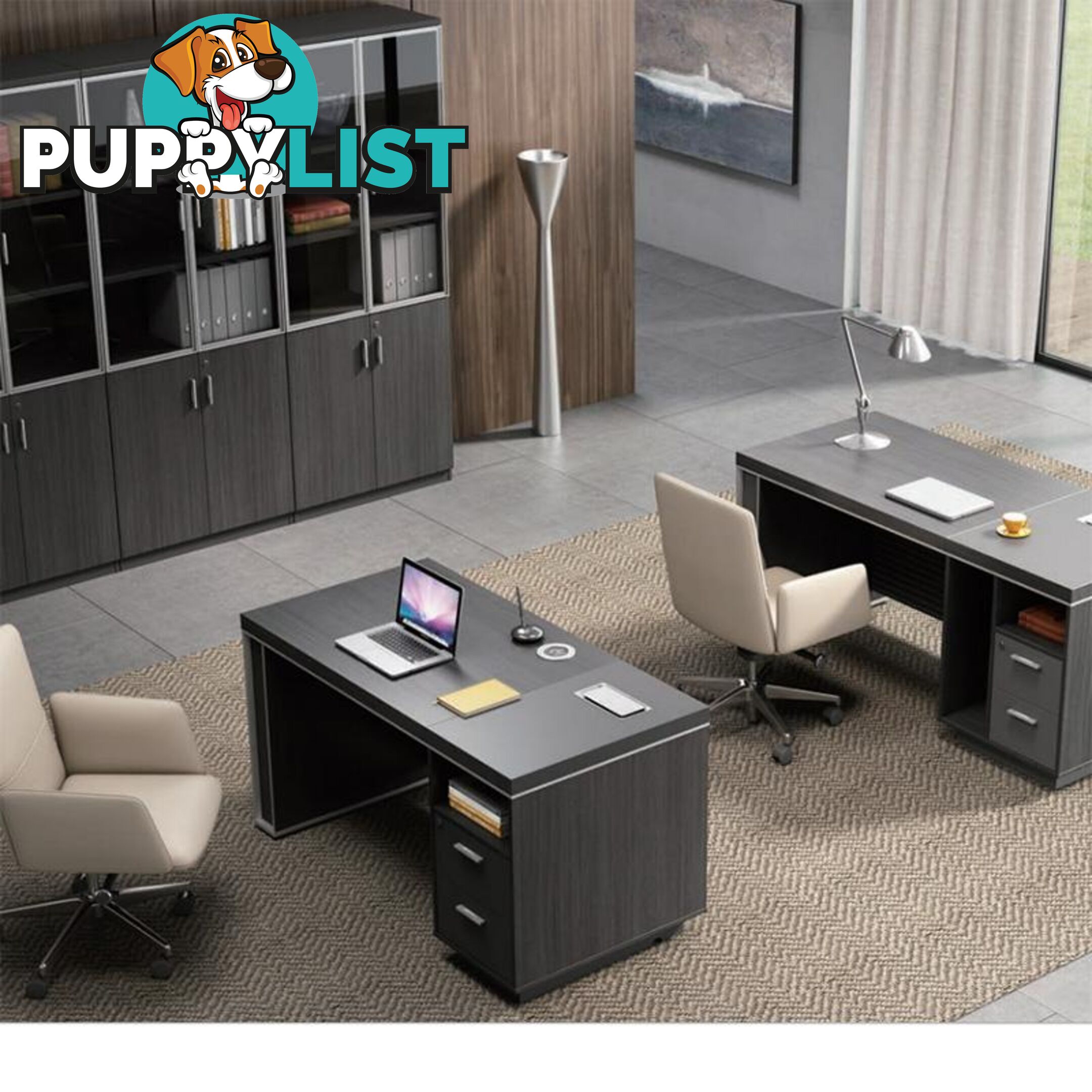 MATEES Executive Desk Reversible 1.6M - Grey/ Brown - DF-BJSX1616 - 9334719010373