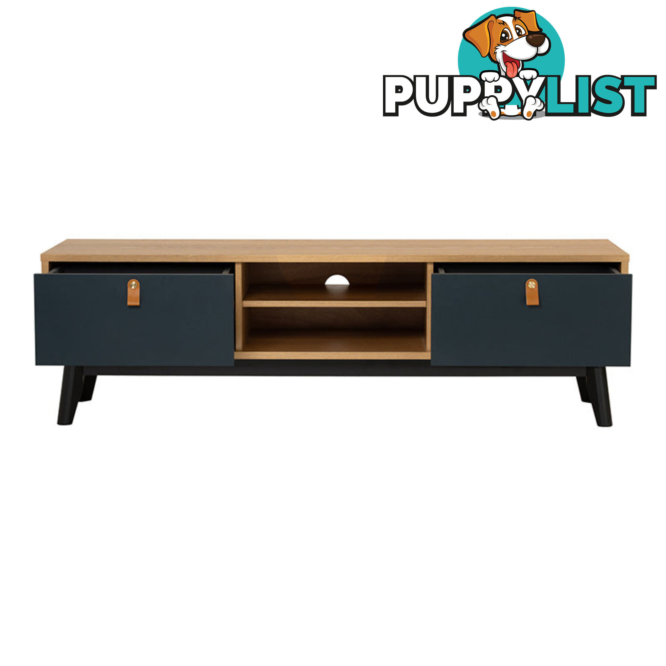 CASTOR Entertainment TV Unit 150cm - Natural, Navy Blue & Black - 335043 - 9334719012193