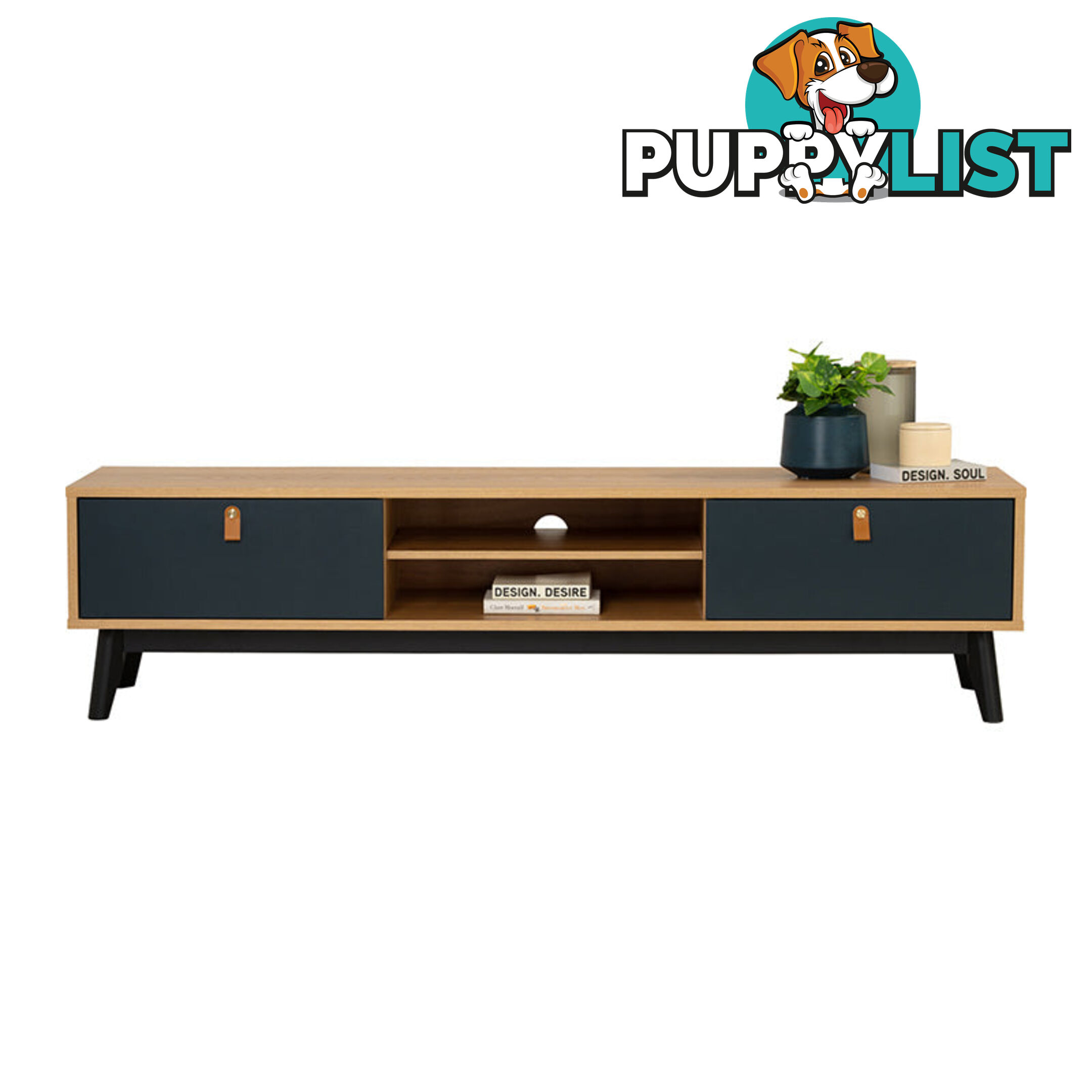 CASTOR Entertainment TV Unit 150cm - Natural, Navy Blue & Black - 335043 - 9334719012193