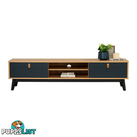 CASTOR Entertainment TV Unit 150cm - Natural, Navy Blue & Black - 335043 - 9334719012193