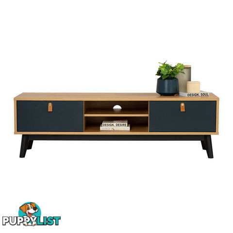 CASTOR Entertainment TV Unit 150cm - Natural, Navy Blue & Black - 335043 - 9334719012193