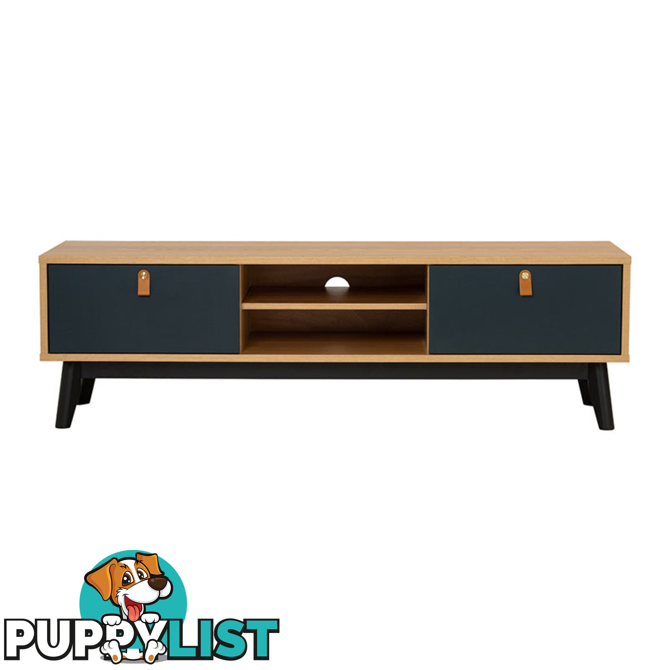 CASTOR Entertainment TV Unit 150cm - Natural, Navy Blue & Black - 335043 - 9334719012193