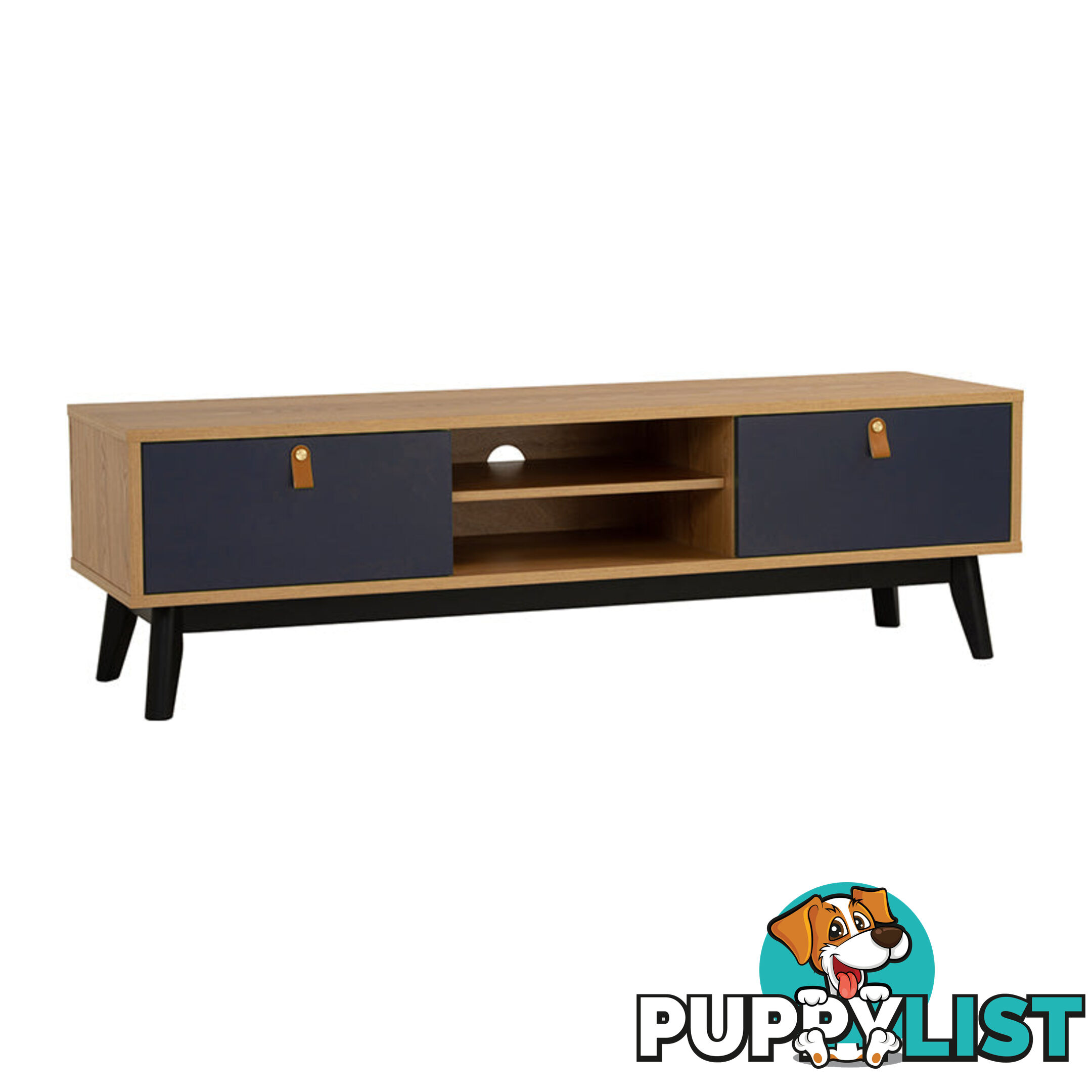 CASTOR Entertainment TV Unit 150cm - Natural, Navy Blue & Black - 335043 - 9334719012193