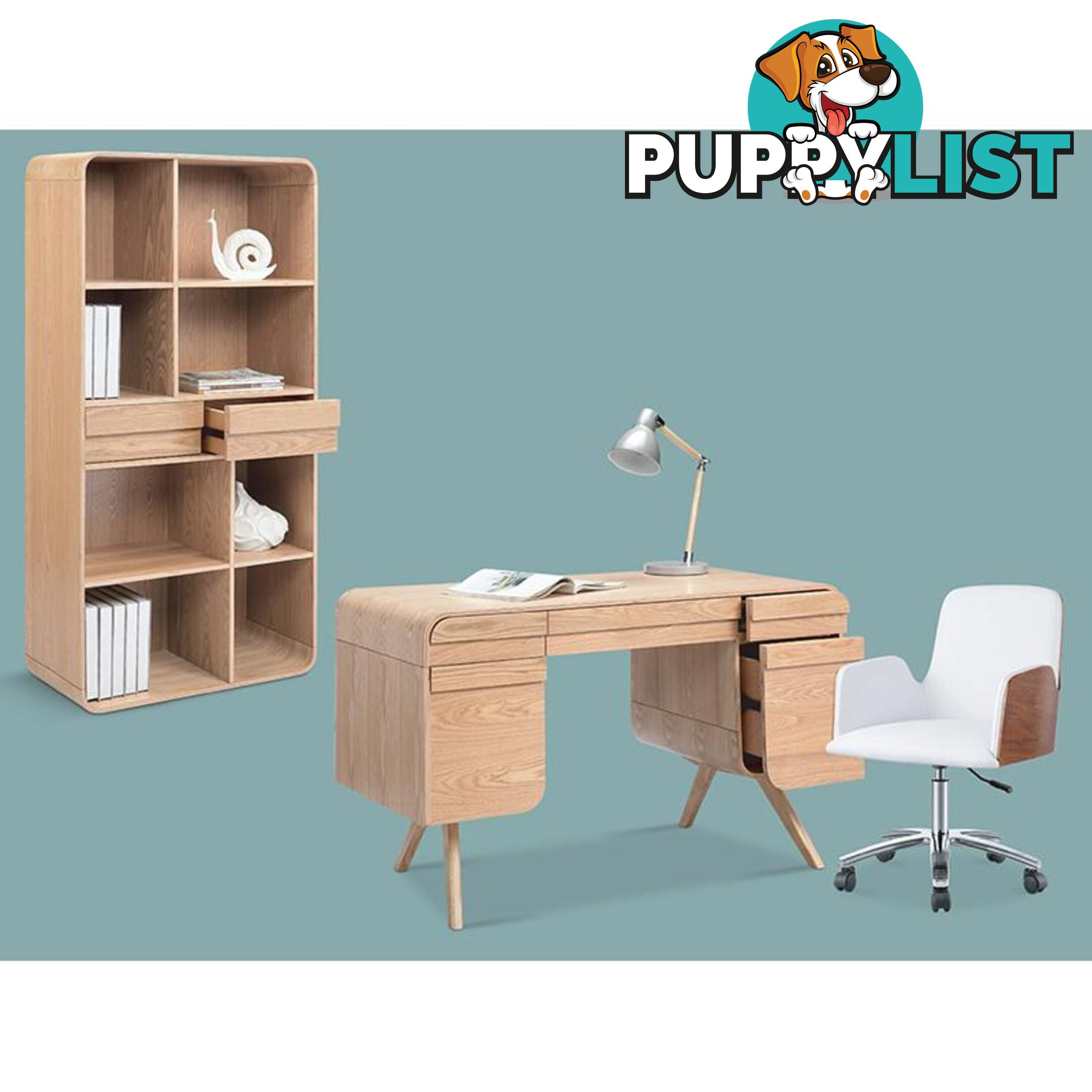 CELIO Study Desk with Storage 1.2M - Natural Ash Oak - HL-MK6127 - 9334719002507