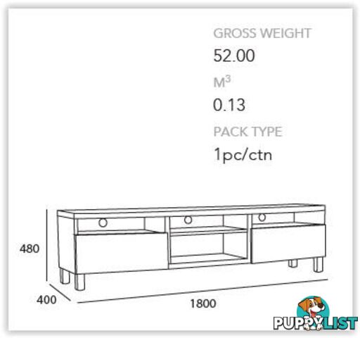 GORDY TV Entertainment Unit 180cm - Natural Colour - 336001 - 9334719008844