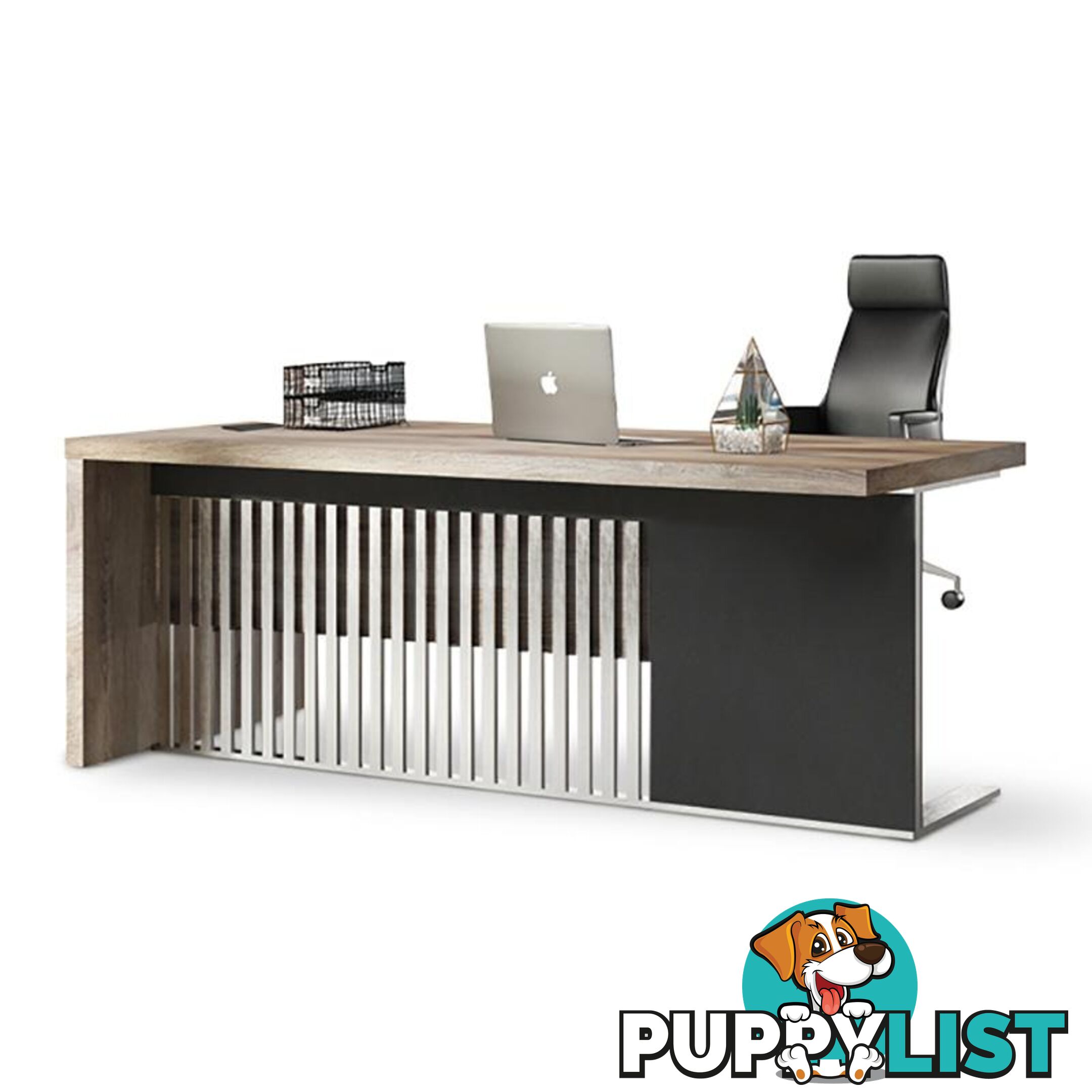 AFTAN Executive Desk with Pedestal & Right Mobile Return 1.8M - Warm Oak & Black - WF-N2806-R - 9334719003962