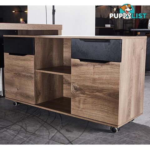 AFTAN Executive Desk with Pedestal & Right Mobile Return 1.8M - Warm Oak & Black - WF-N2806-R - 9334719003962