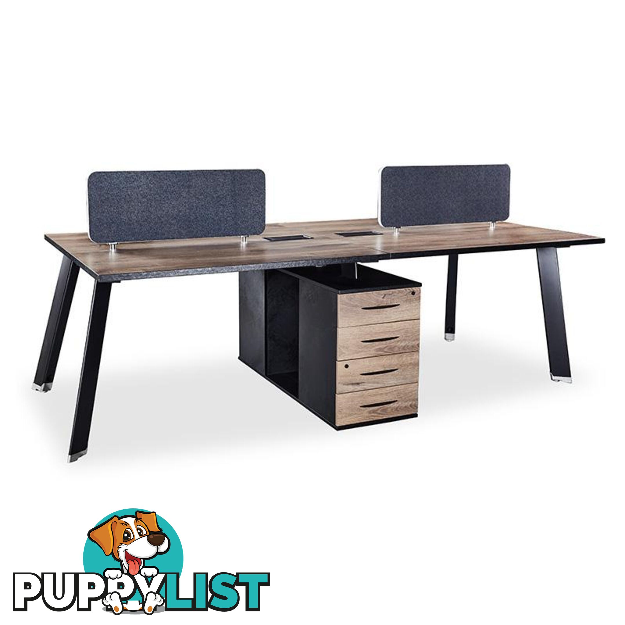 ARTO 4 People Back to Back Workstation 2 Cabinets  2.4M - Warm Oak & Black - WF-NW012 - 9334719010526