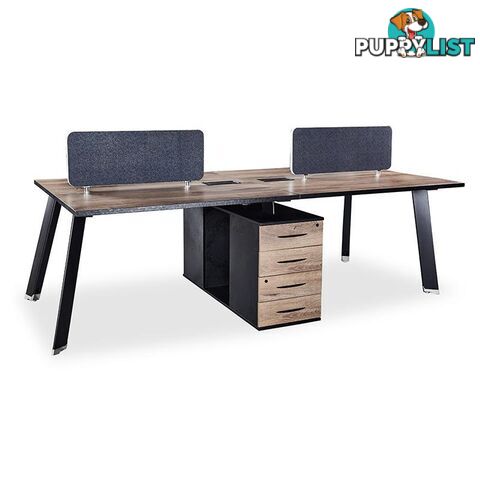 ARTO 4 People Back to Back Workstation 2 Cabinets  2.4M - Warm Oak & Black - WF-NW012 - 9334719010526