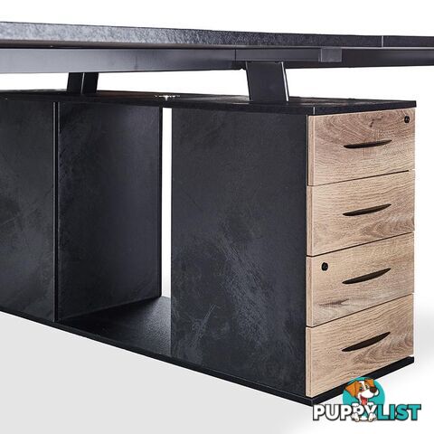 ARTO 4 People Back to Back Workstation 2 Cabinets  2.4M - Warm Oak & Black - WF-NW012 - 9334719010526