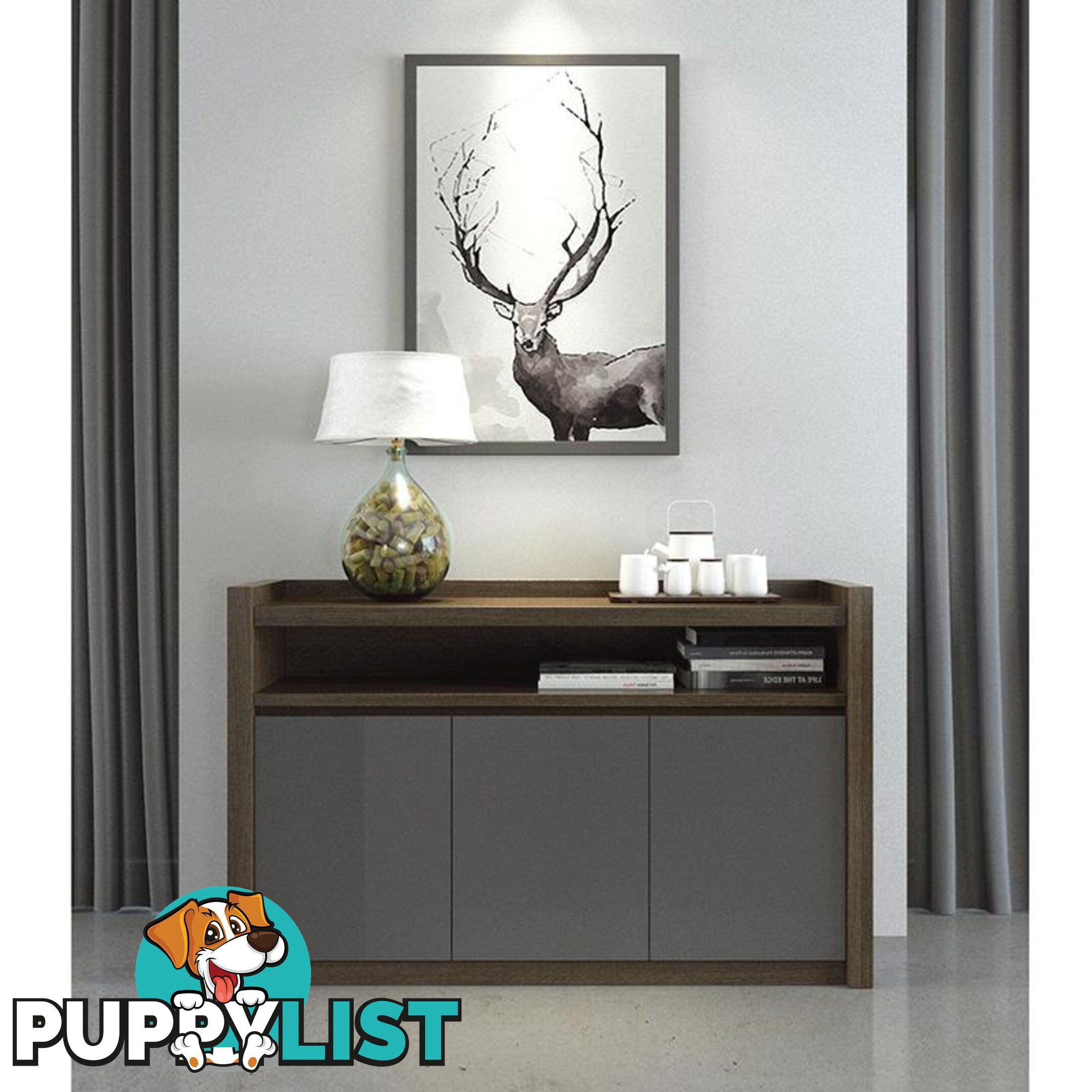 CARTER Credenza/ Sideboard  1.3M - Coffee & Grey - MF-22UKD011 - 9334719001272