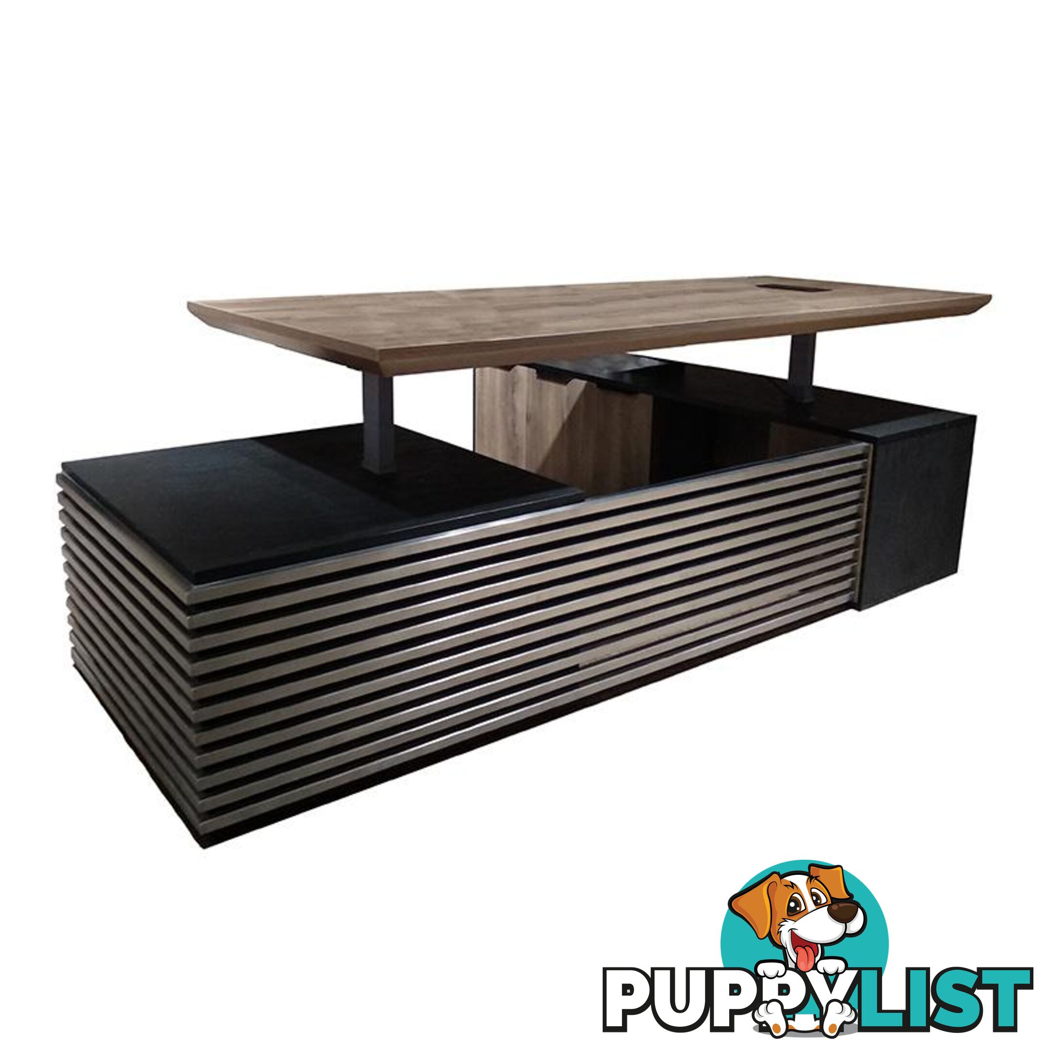 PHOENIX 2.0 - Sit Stand Electric Lift Executive Desk with Left Return 2.8m - Warm Oak & Black - WF-N2801-L-SU - 9334719010212