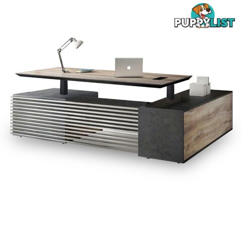 PHOENIX 2.0 - Sit Stand Electric Lift Executive Desk with Left Return 2.8m - Warm Oak & Black - WF-N2801-L-SU - 9334719010212